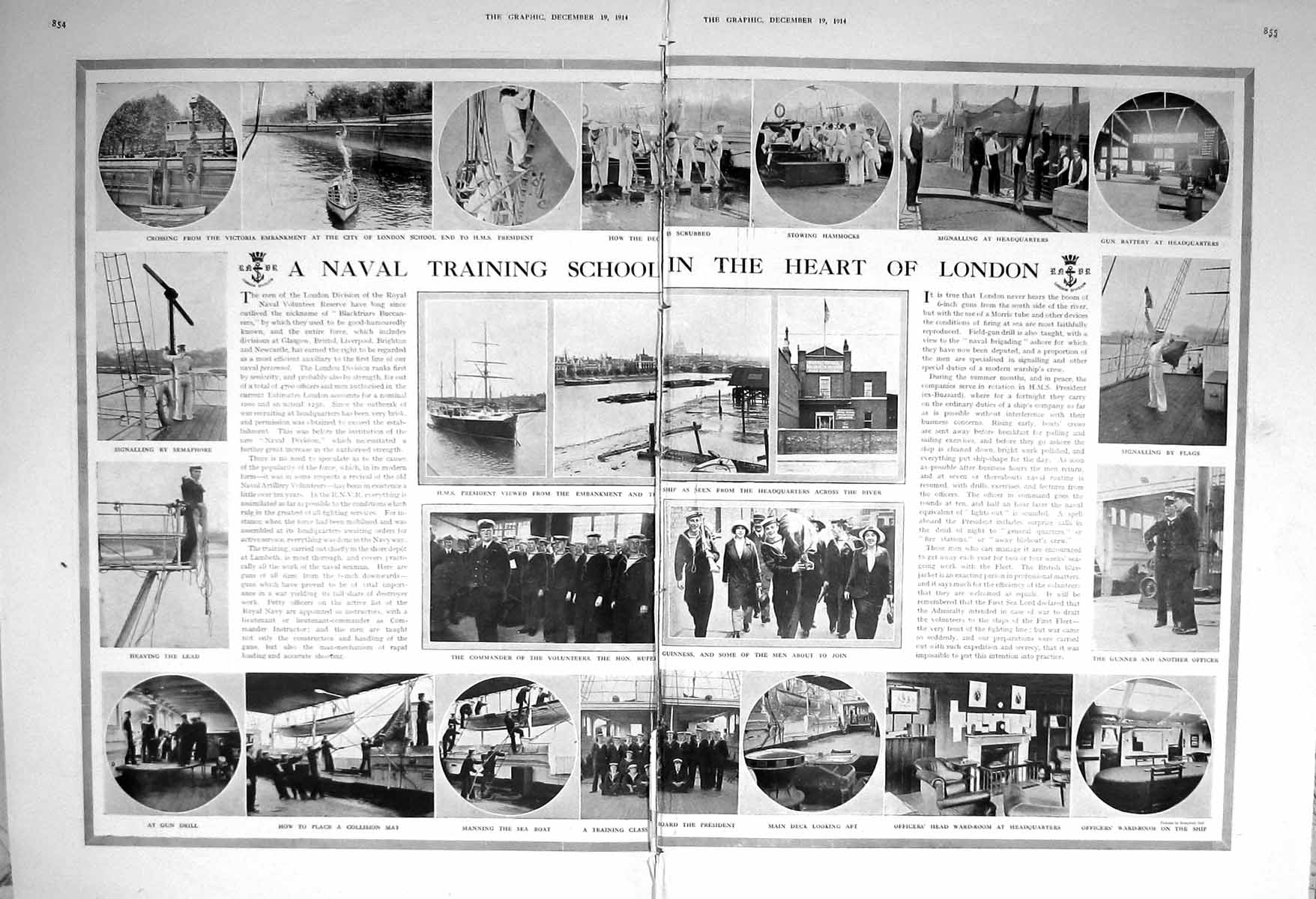 Original Old Antique Print 1914 Navy Training School London Guinness President