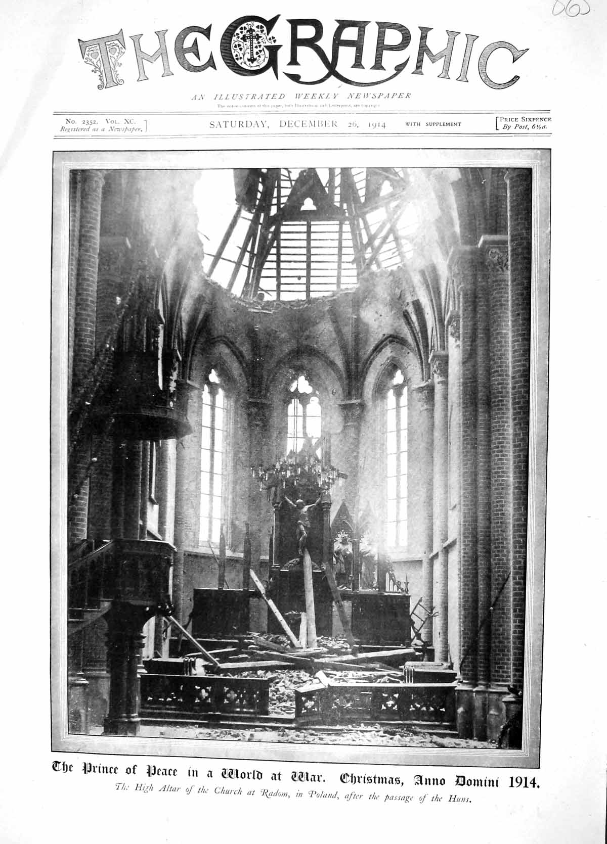 Original Old Antique Print 1914 High Altar Church Radom Poland Passage Huns