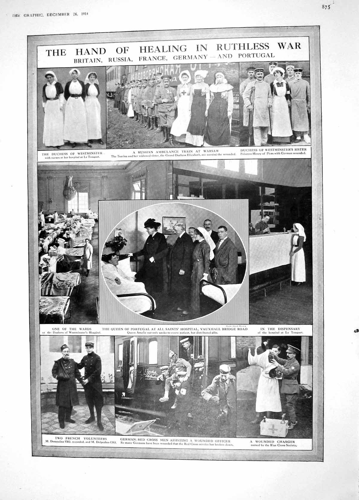 Original Old Antique Print 1914 War Red Crosss Duchess Westminster Aisne 20th