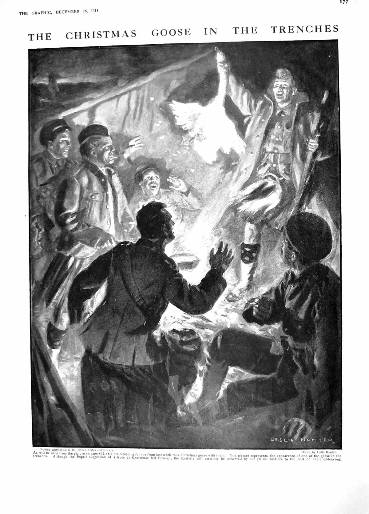 Old Antique Print 1914 Christmas Goose War Trench Red Cross German Army 20th