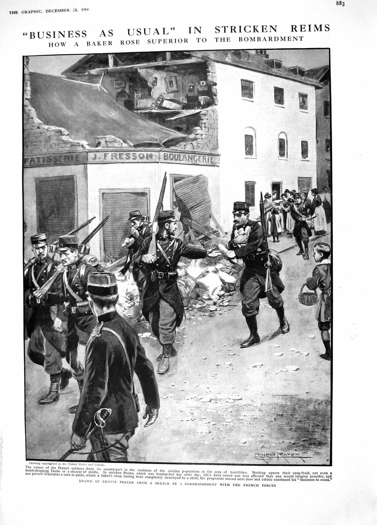 Original Old Antique Print 1914 French Siers War Reims Baker Rose Allies Fist