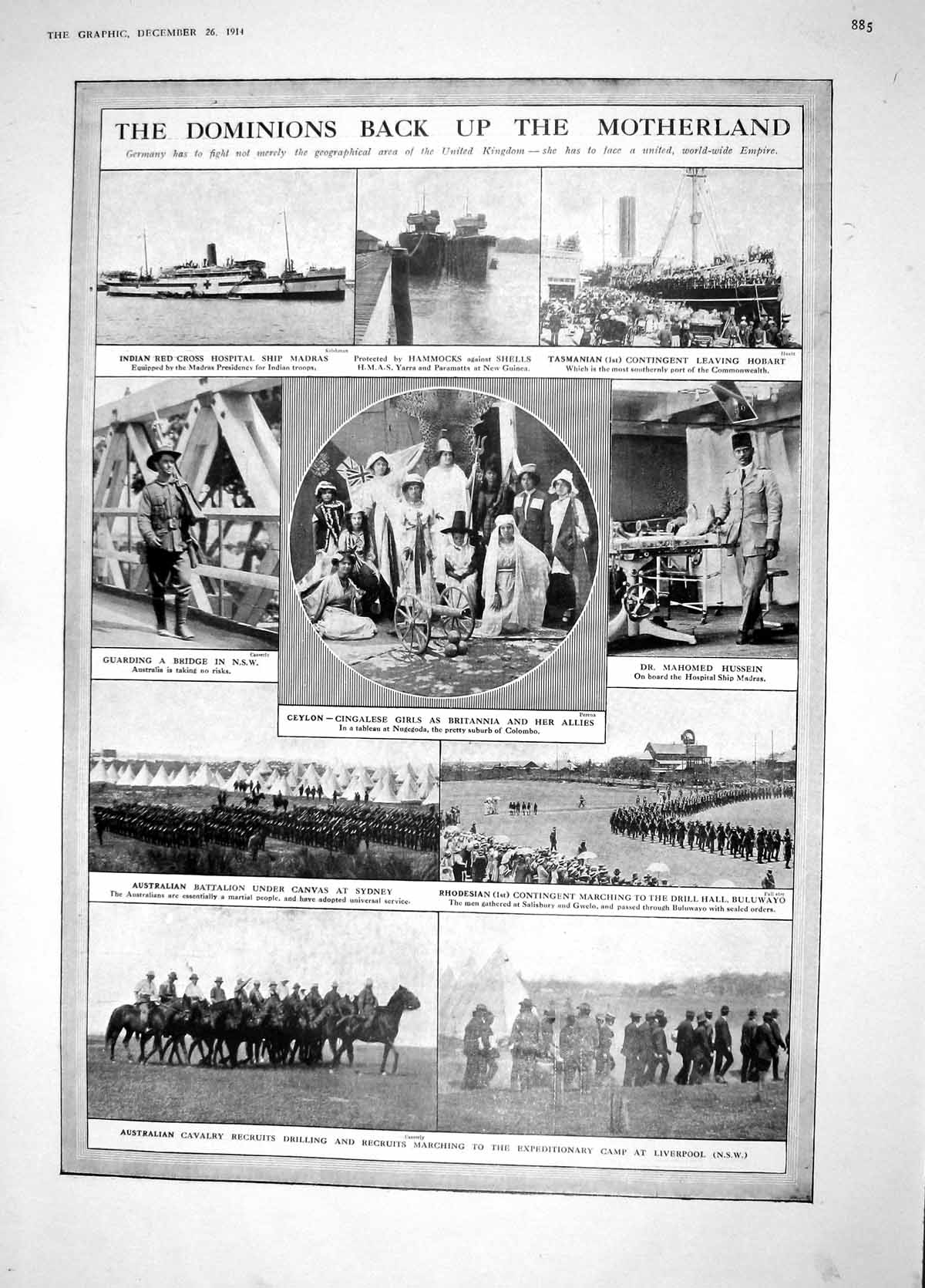 Original Old Antique Print 1914 Ceylon Hussein Hospital Ship Madras War Wright