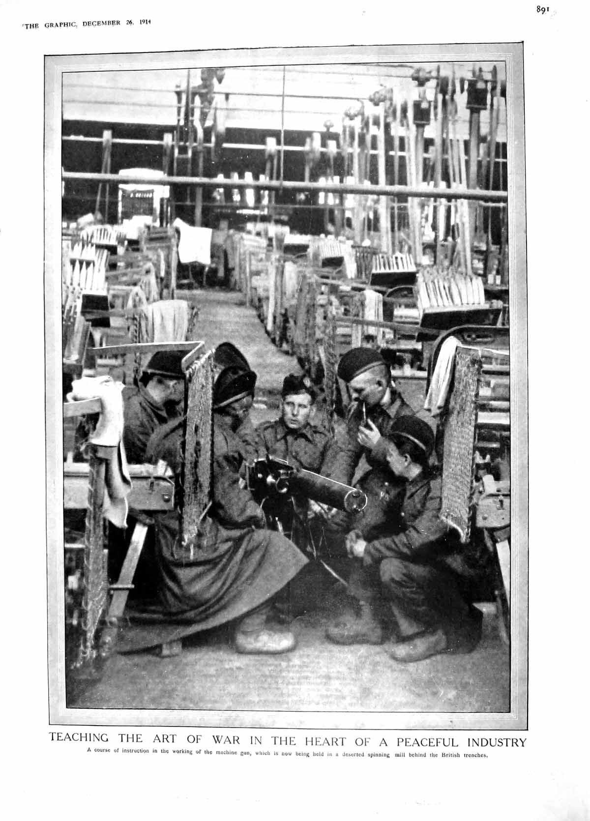 Original Old Antique Print 1914 War Siers Instruction Working Machine Gun 20th
