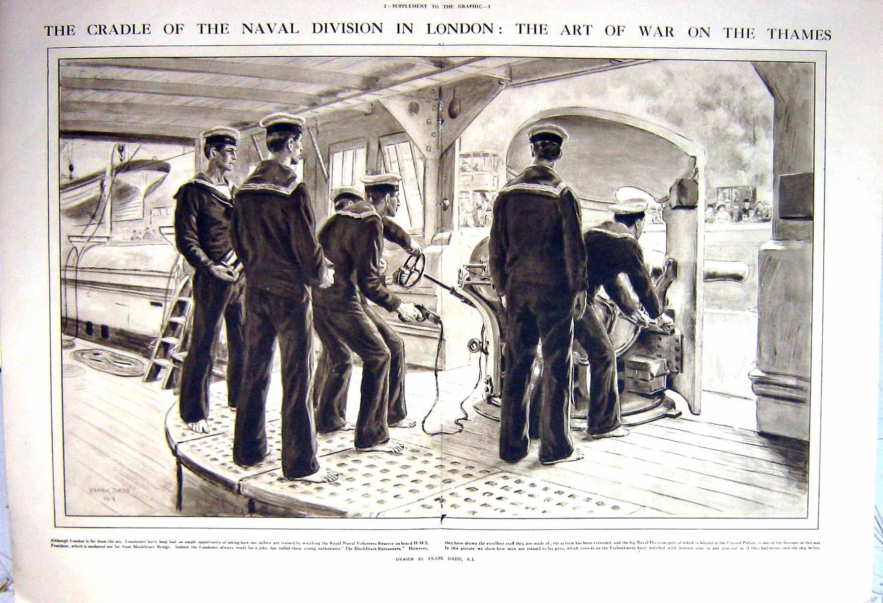 Old Antique Print 1914 Navy Sailors London Ship River Thames President 20th