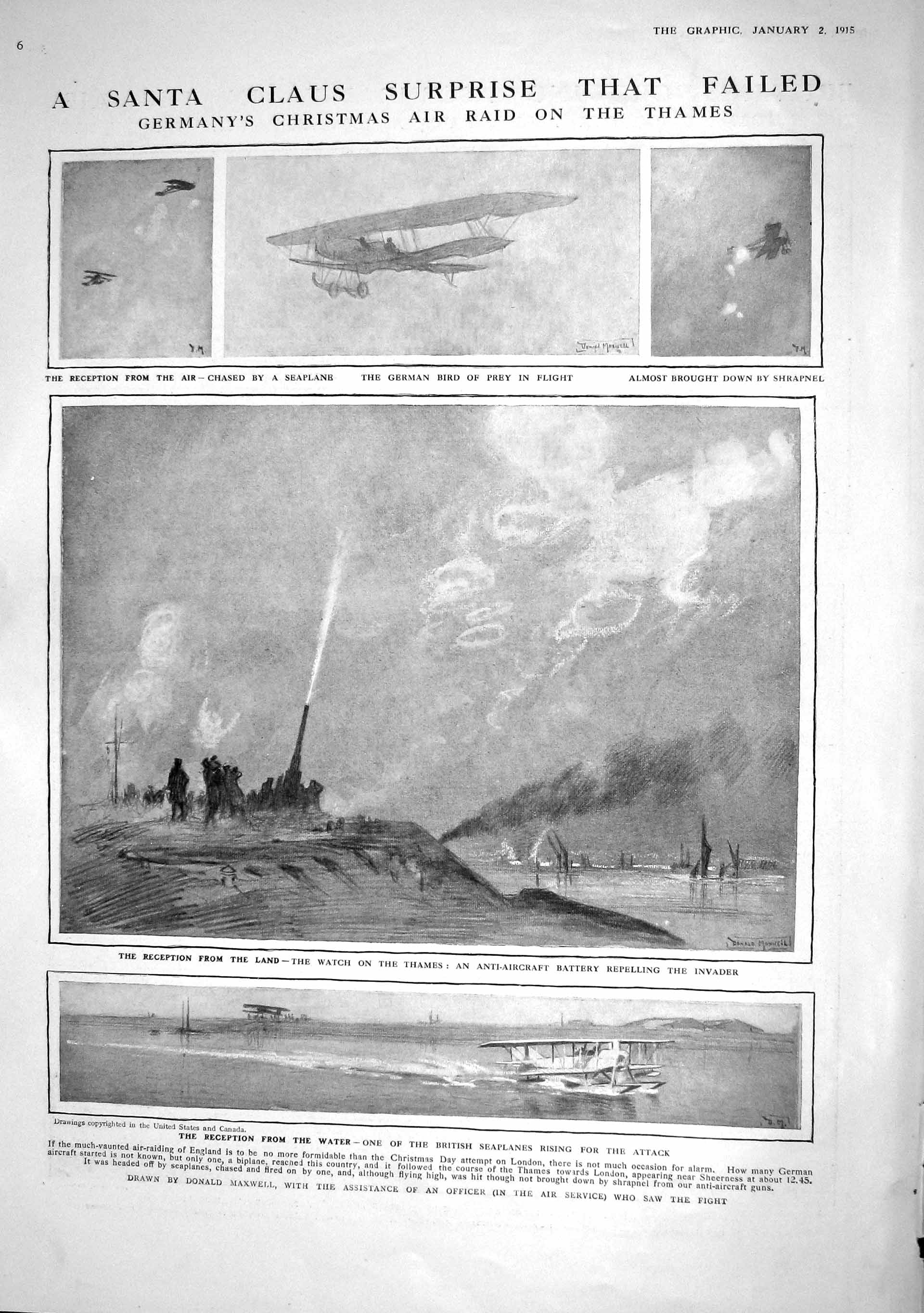 Original Old Antique Print 1915 Seaplane War Anti-Aircraft Battery Cuxhaven Map