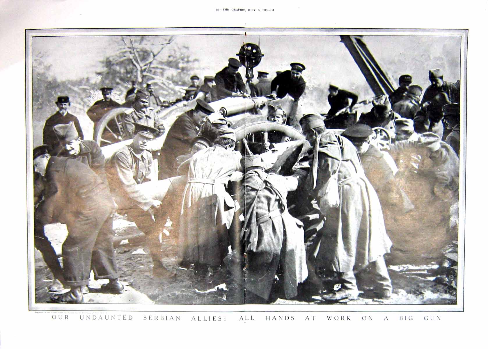 Original Old Antique Print 1915 Serbian Allies War Siers Big Gun Photograph