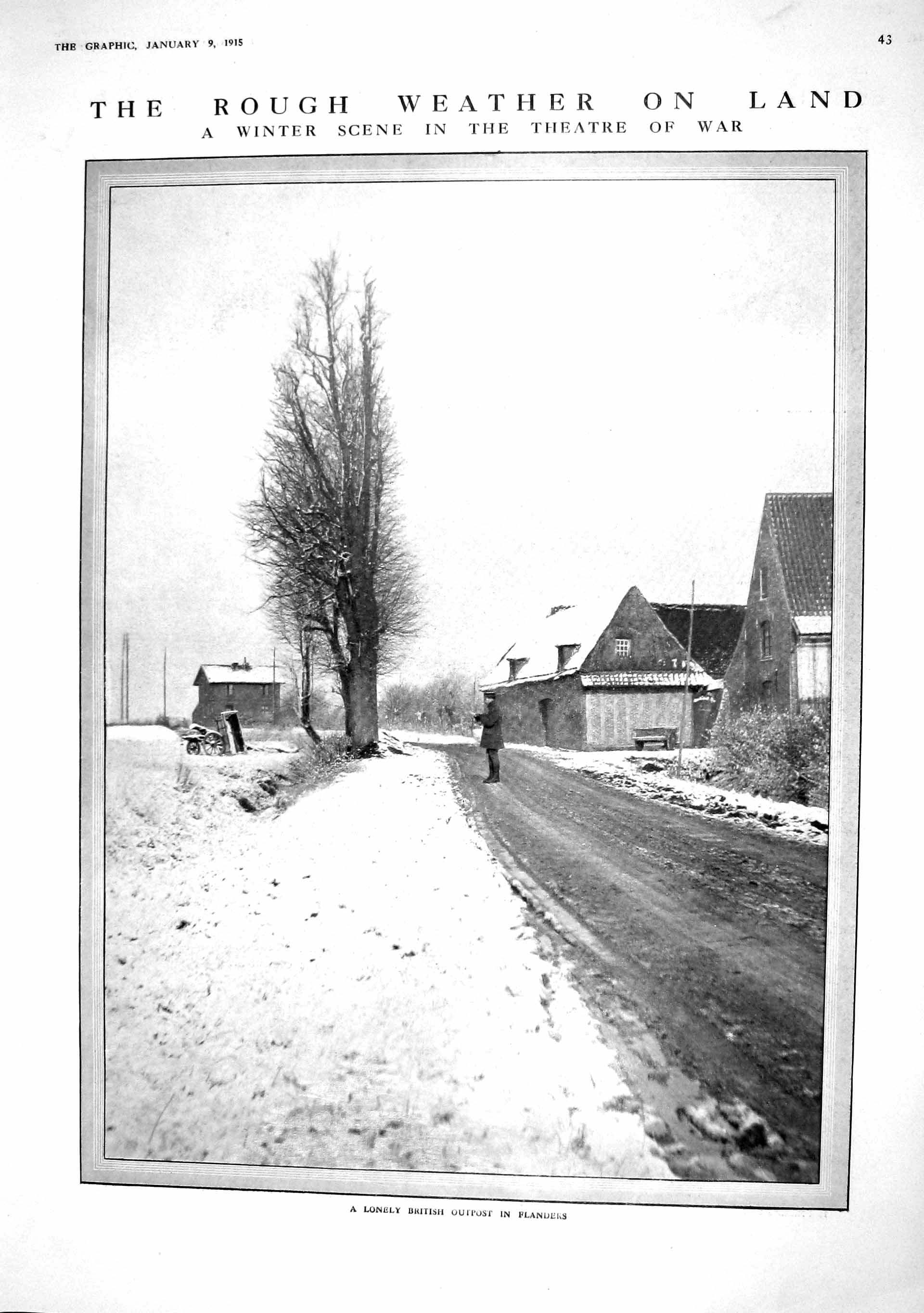 Old Antique Print 1915 Winter Scene British War Outpost Flanders Seaforth 20th