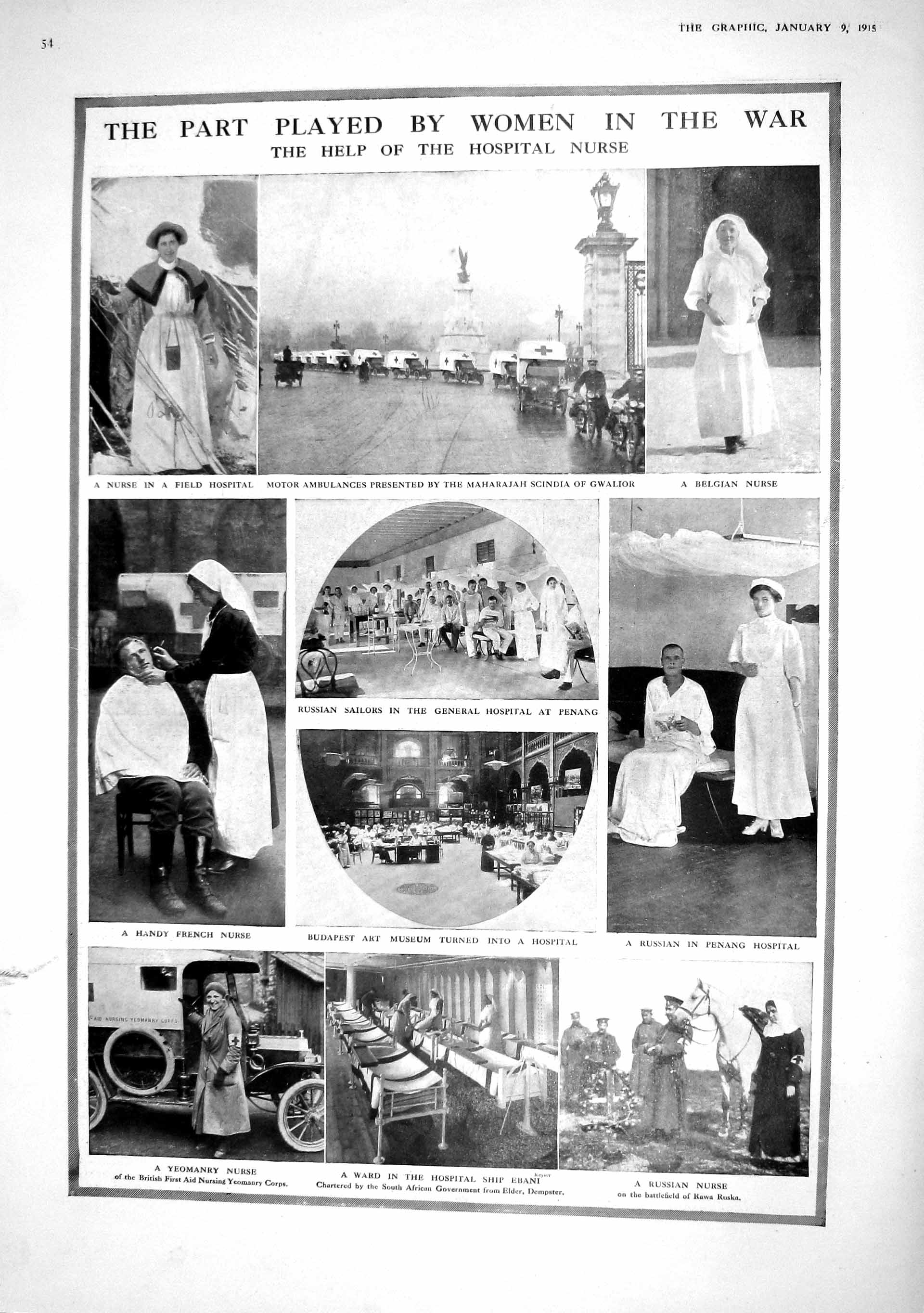 Old Antique Print 1915 Motor Ambulance Gwalior Hospital War Nurse Bruce 20th