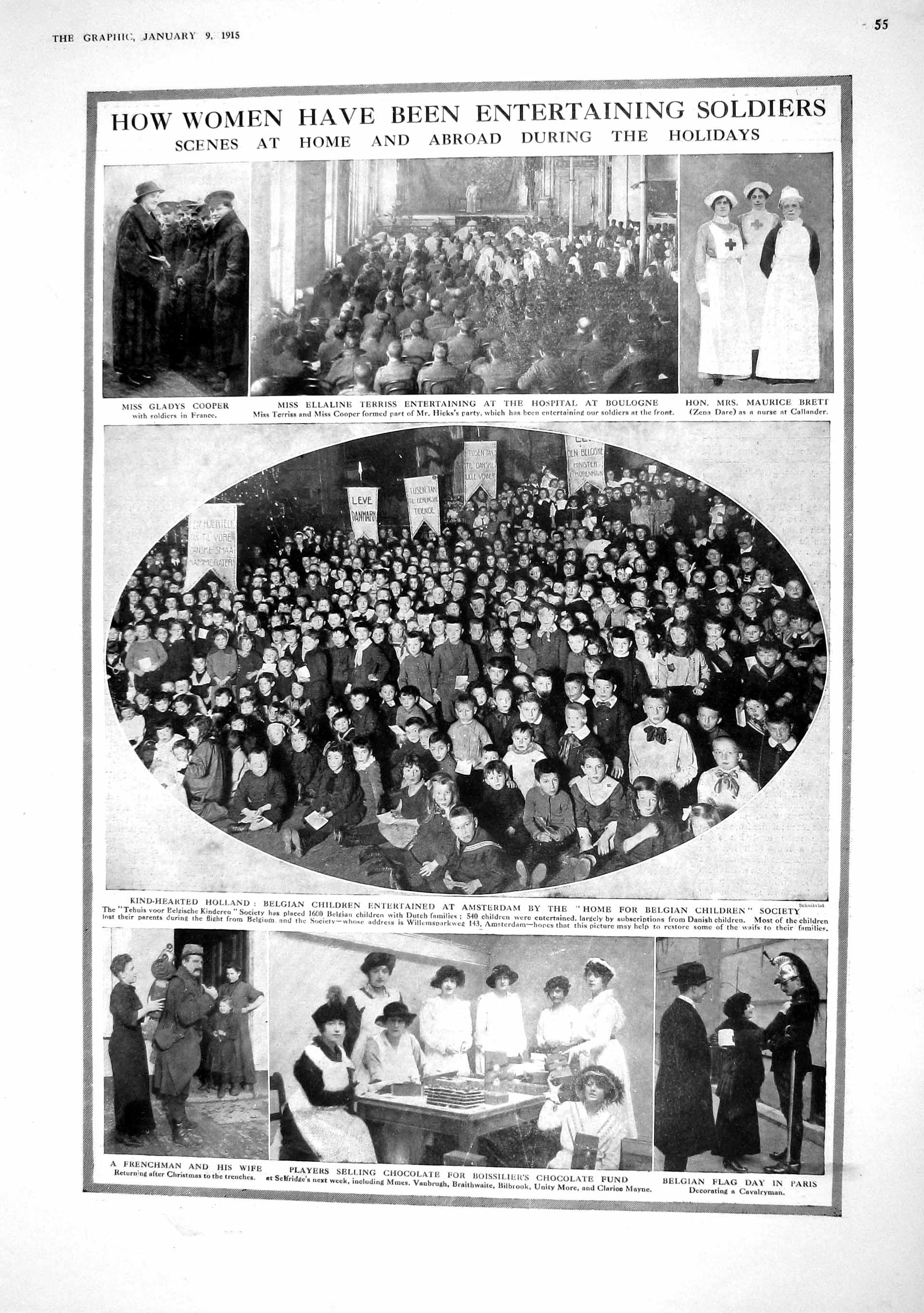 Original Old Antique Print 1915 Terriss Hospital Boulogne Brett Amsterdam War