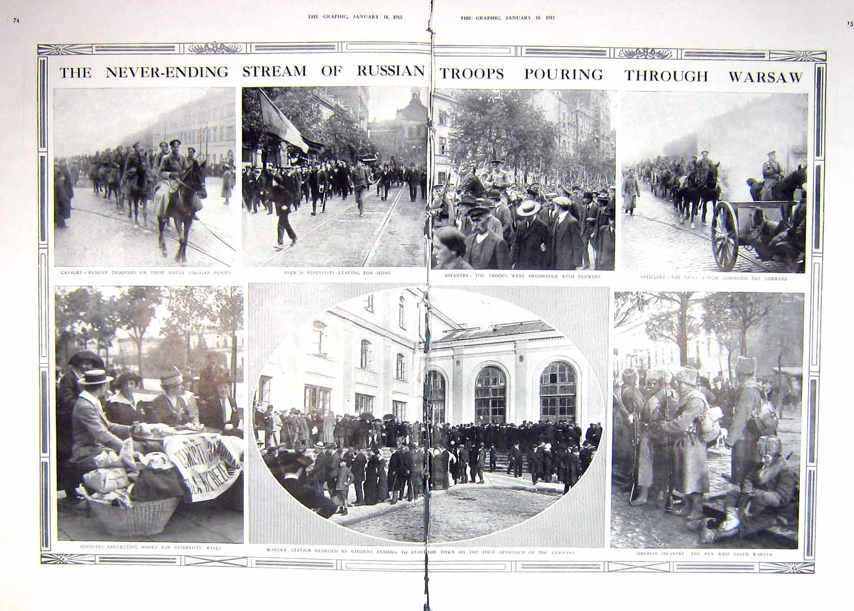 Original Old Antique Print Damaged 1915 Russian Siers War Warsaw French 0 20th