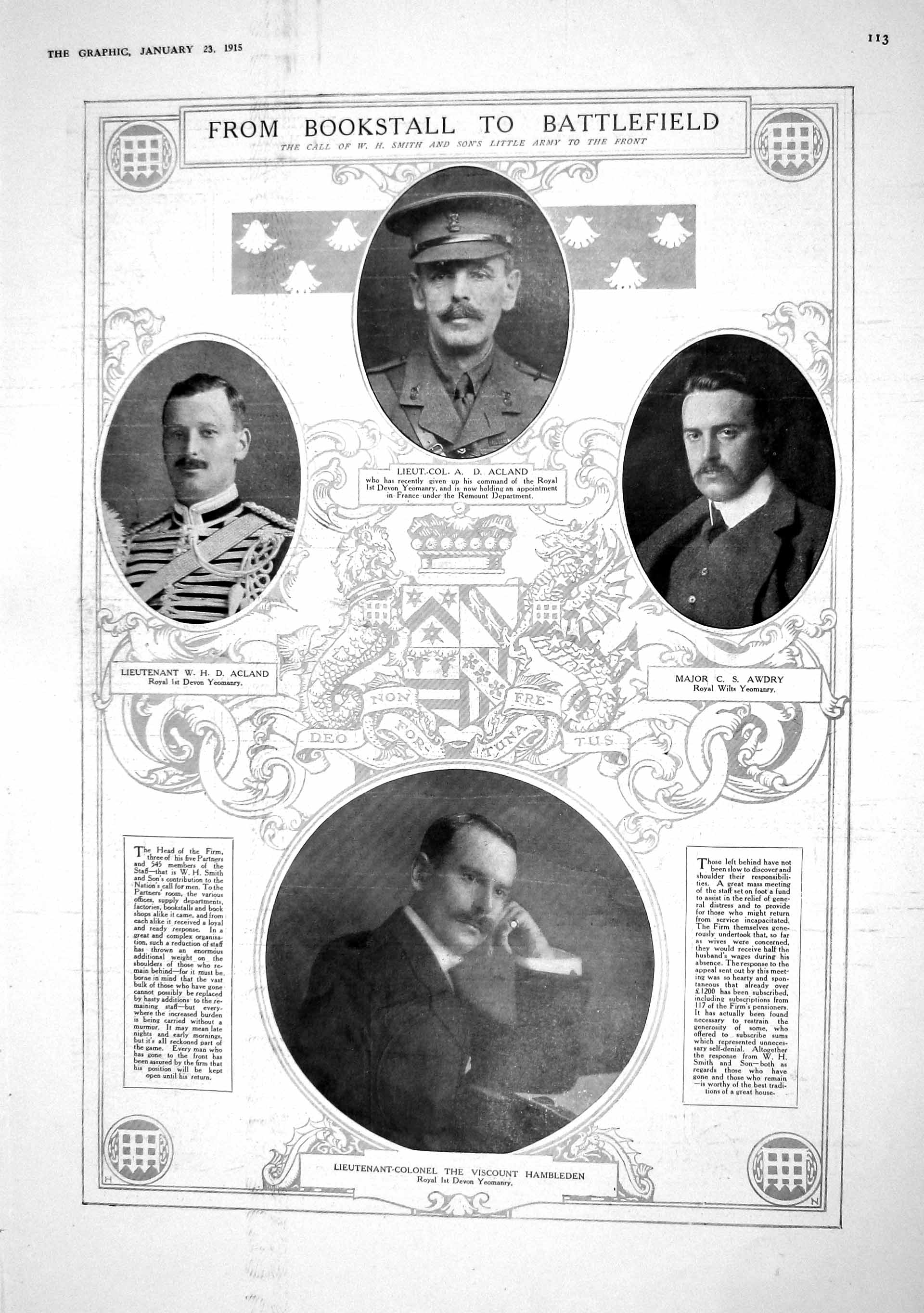 Old Antique Print 1915 Acland Awdry Hambleden War Phillips Masters Batten 20th