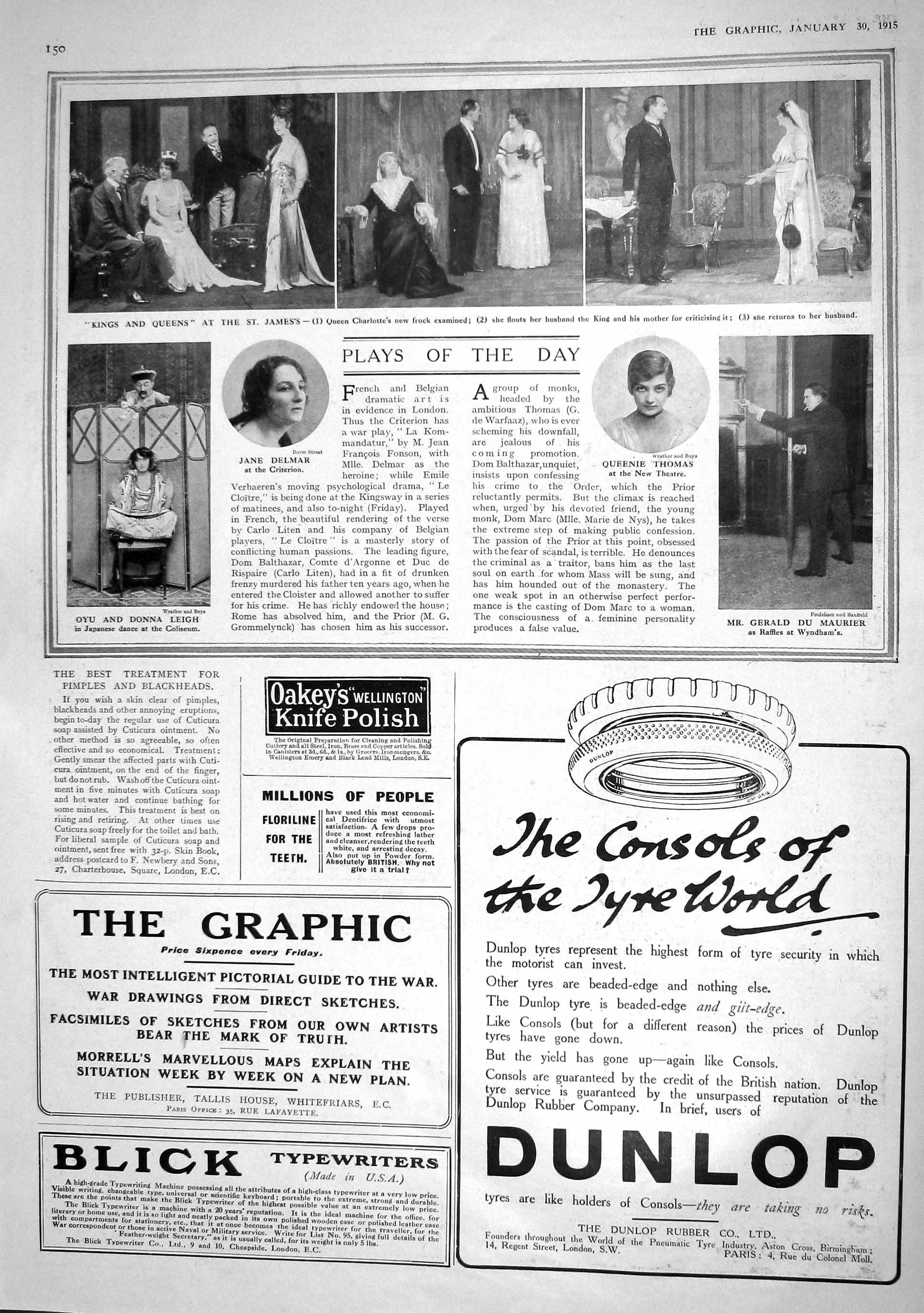 Original Old Antique Print 1915 Theatre Maurier Thomas Delmar Donna Leigh Oyu