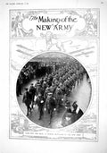 Original Old Antique Print 1915 New Battalion Army War Siers Recruits Mufti