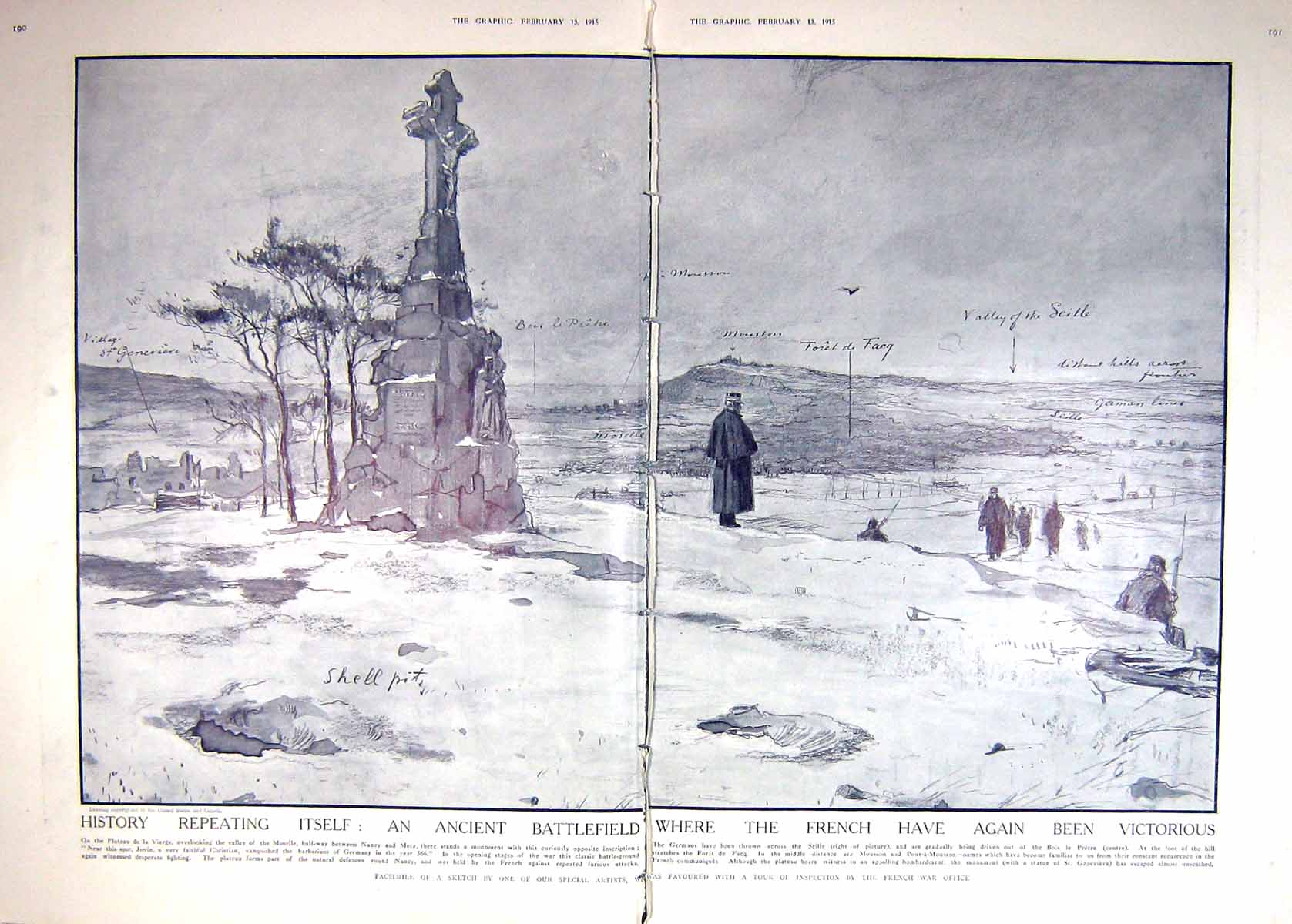 Original Old Antique Print Damaged 1915 War Battlefield French Siers 20th