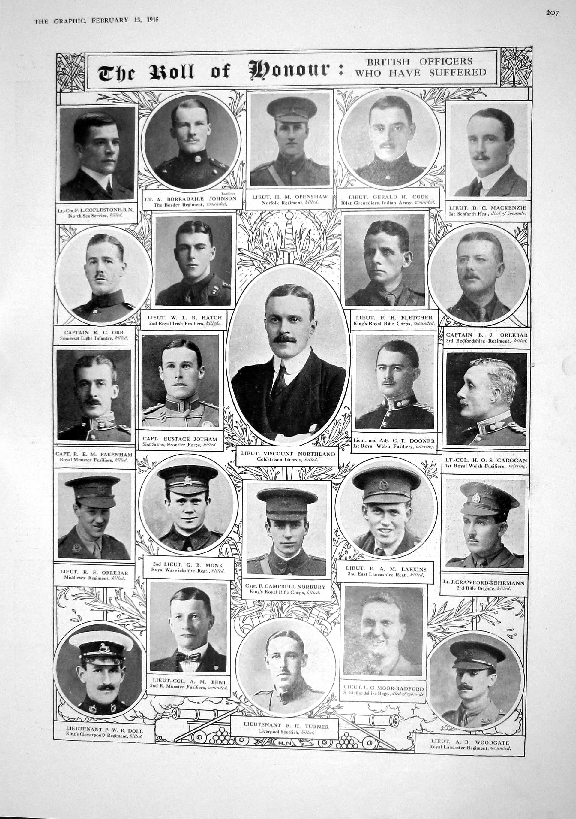 Original Old Antique Print 1915 War Honour Northland Norbury Turner Konigsberg