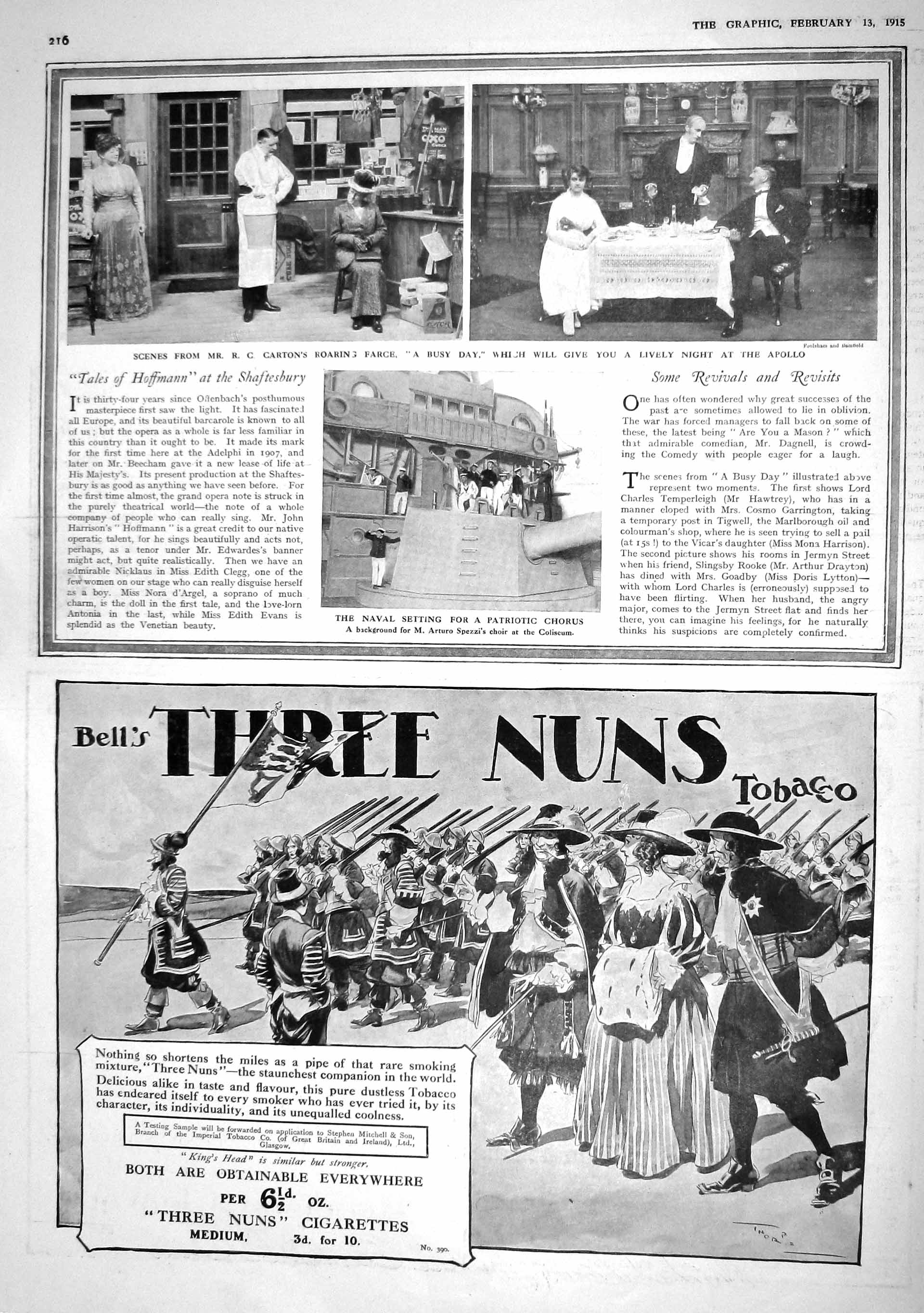 Old Antique Print 1915 Carton Roaring Farce Apollo Theatre Navy Ship War 20th