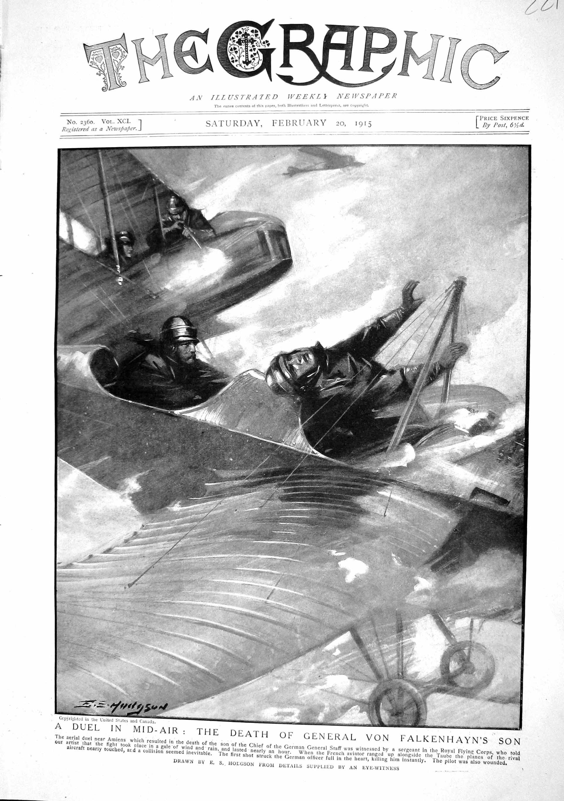 Old Antique Print 1915 Aircraft Battle War General Von Falkenhayn Flying 20th
