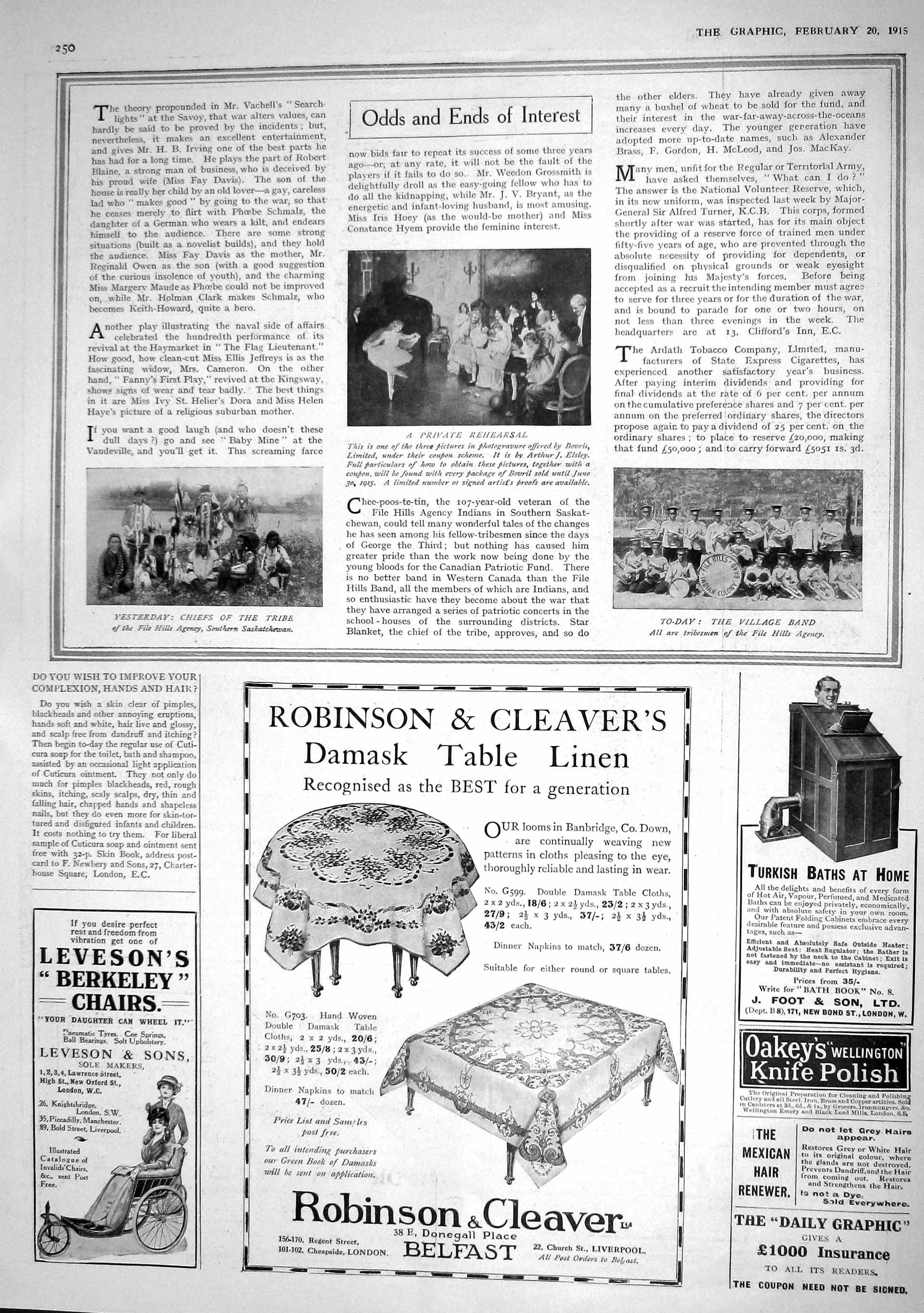Old Antique Print 1915 Theatre Ballet Fife Hills Music Band Indian Tribe 20th