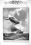 Original Old Antique Print 1915 Zeppelin Blockade North Sea Ship Germany Helena