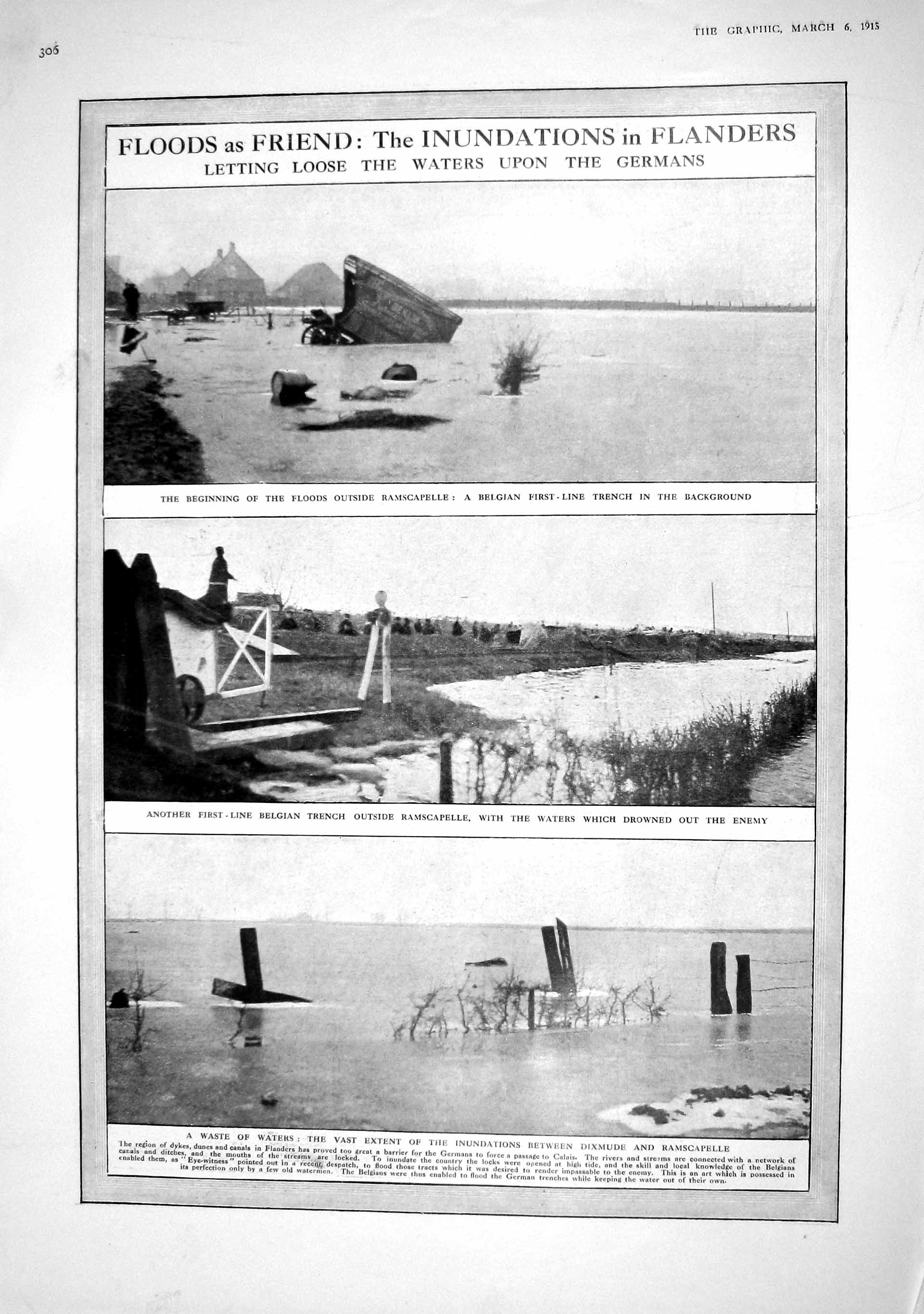 Old Antique Print 1915 Floods Ramscapelle Dixmude Crimea Memorial Herbert 20th