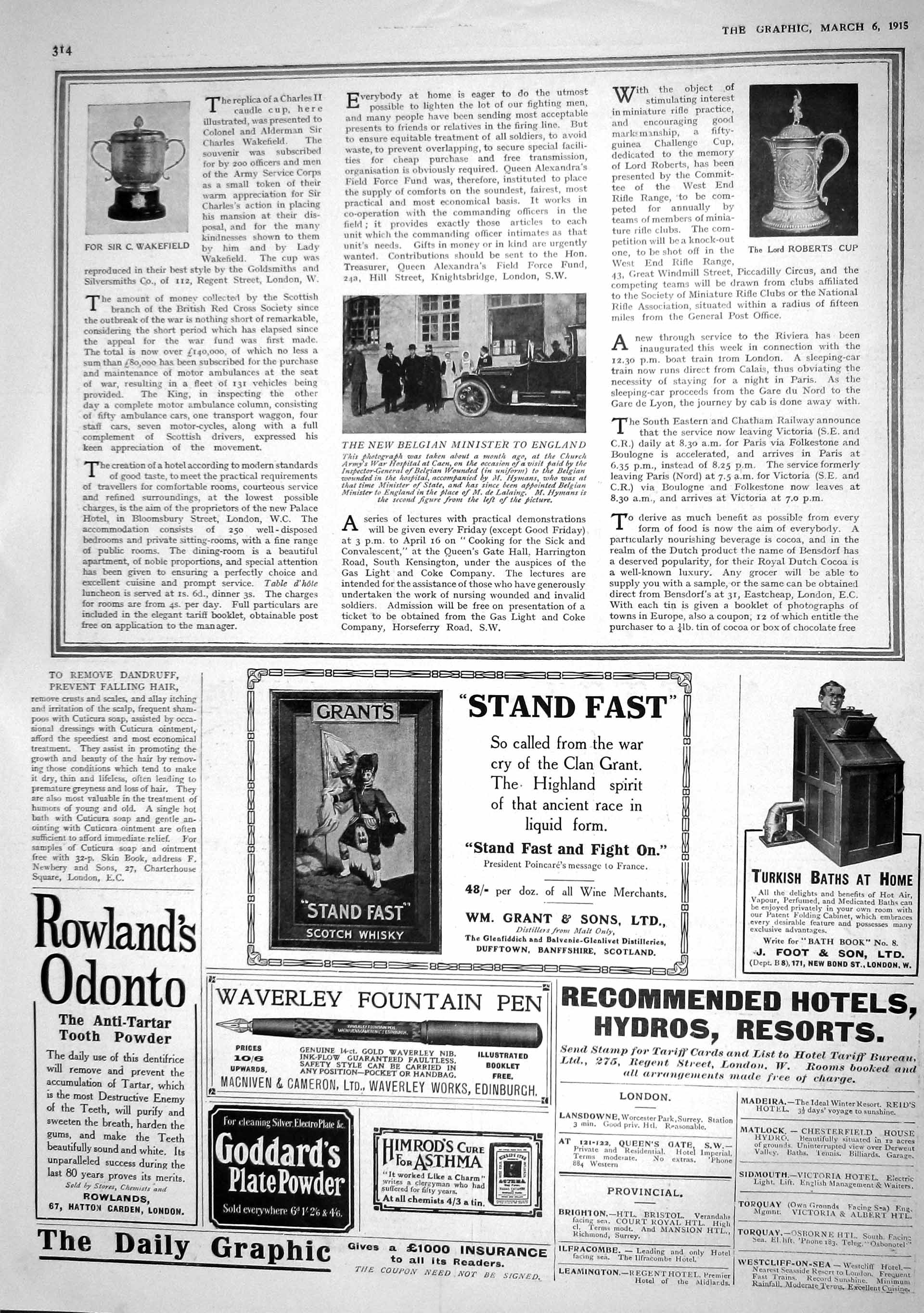 Old Antique Print 1915 Belgian Ministers England Caen Hymans Roberts Cup 20th
