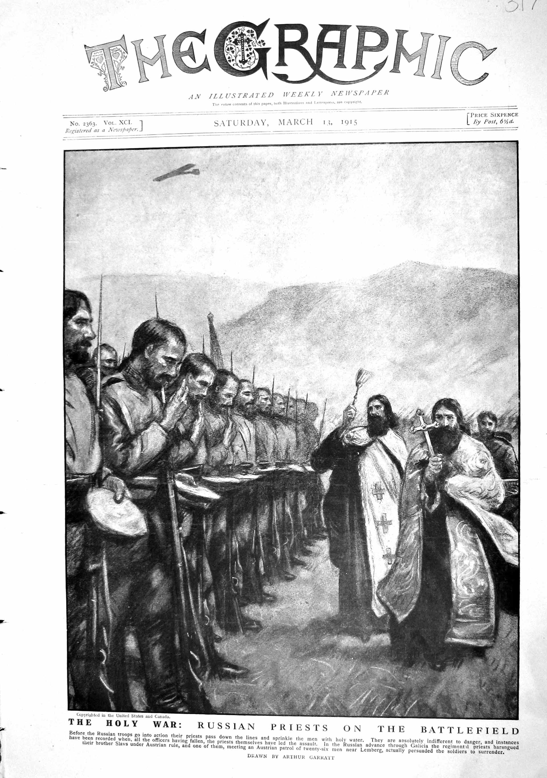 Old Antique Print 1915 Holy War Russian Priests Battlefield Lemberg Slavs 20th