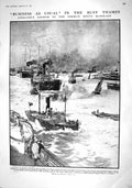 Old Antique Print 1915 British War Ships River Thames Kaiser Bread German 20th