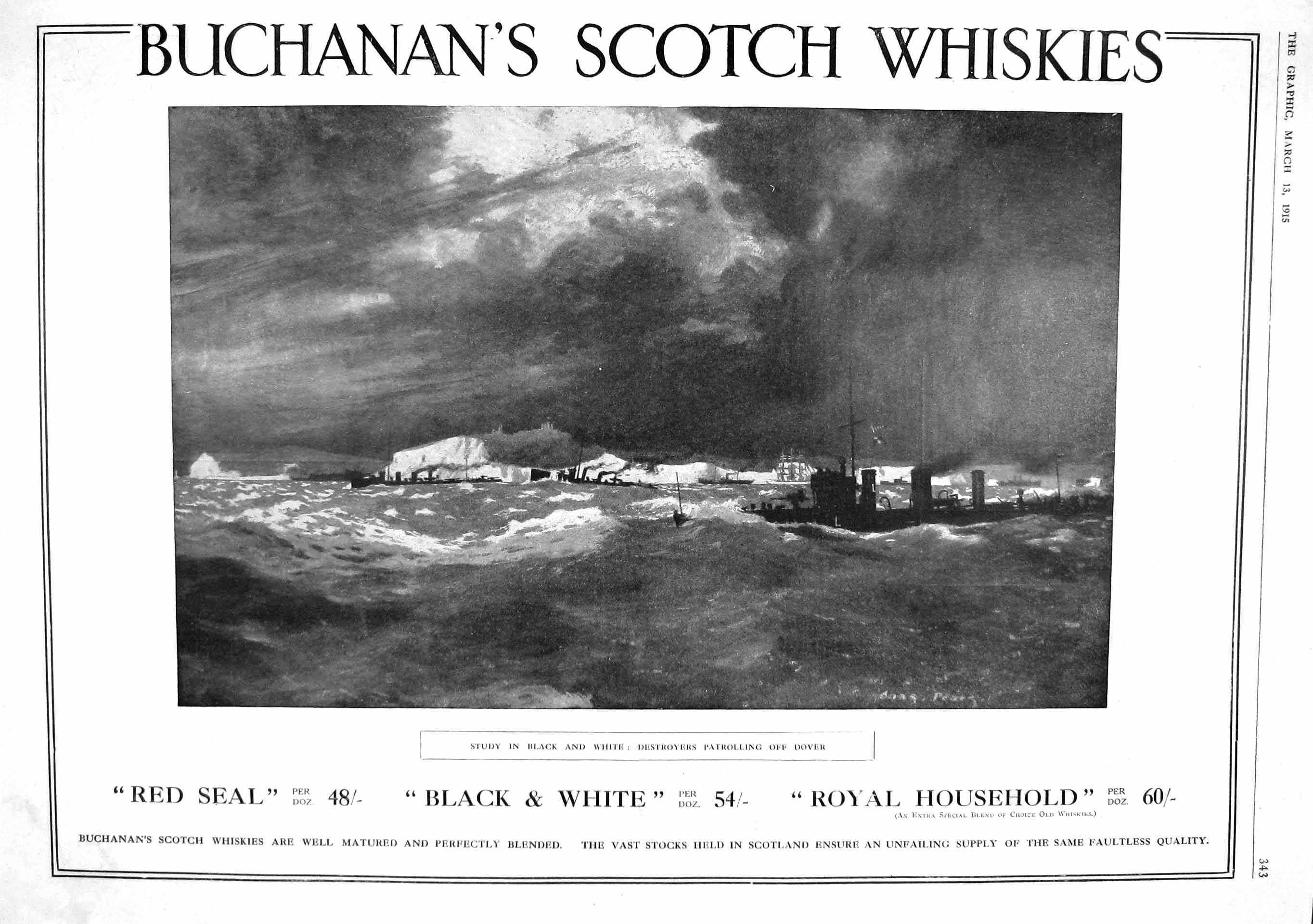 Original Old Antique Print 1915 Advertisement Buchanans Scotch Whisky War Ships