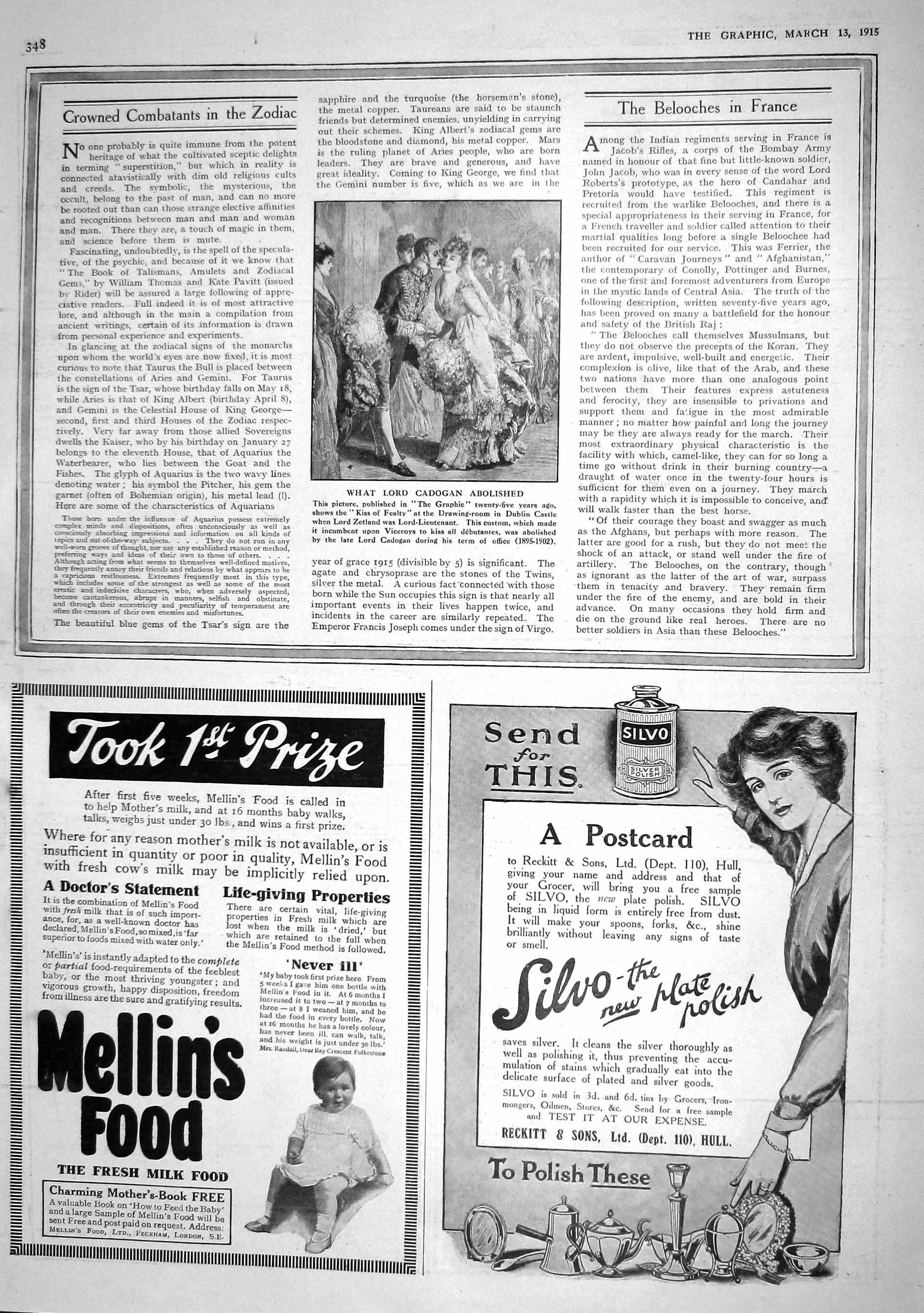 Original Old Antique Print 1915 Kiss Fealty Dublin Castle Lord Cadogan Silvo