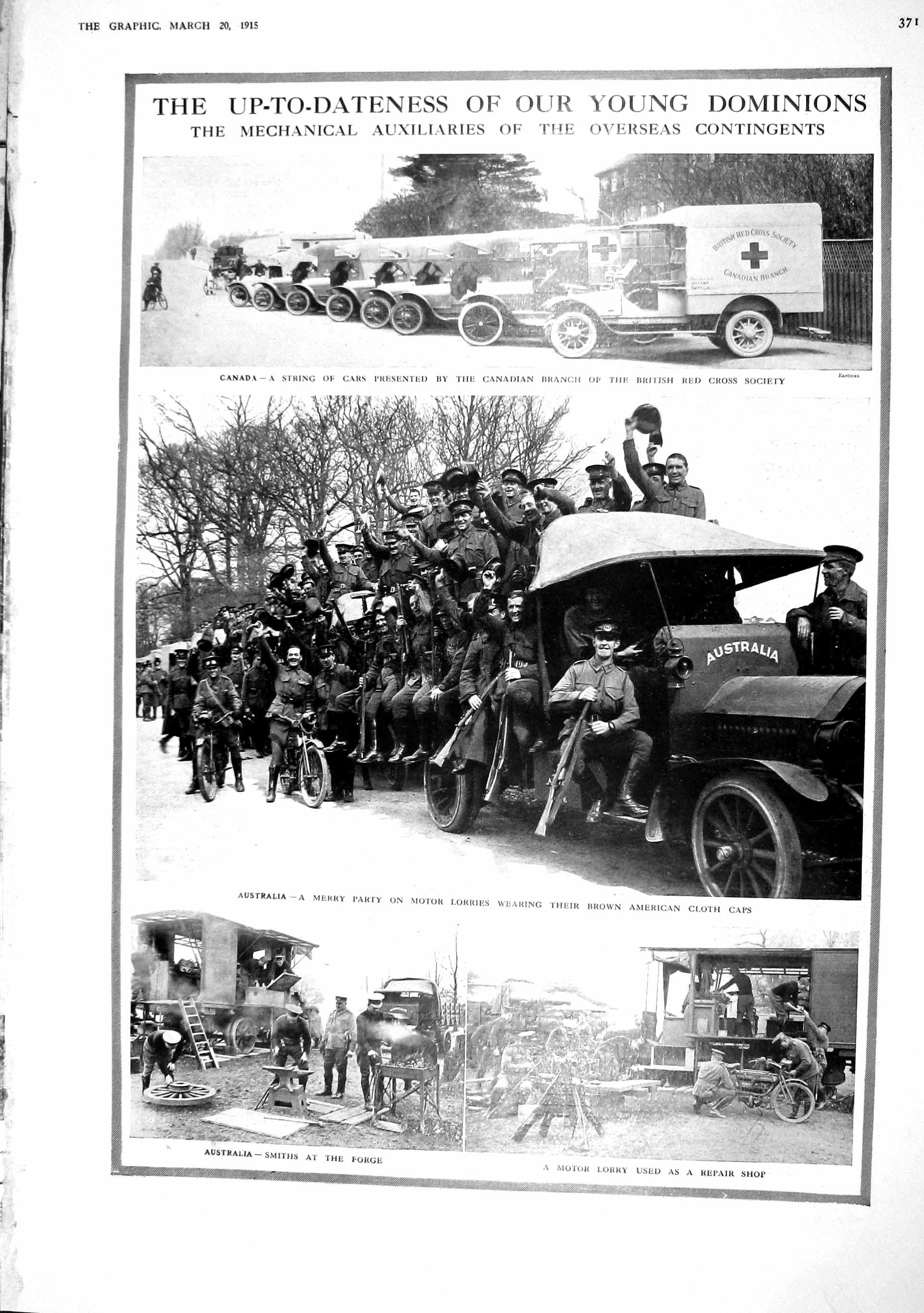 Original Old Antique Print 1915 War Canada Red Cross Motor Lorry Berlin Boche