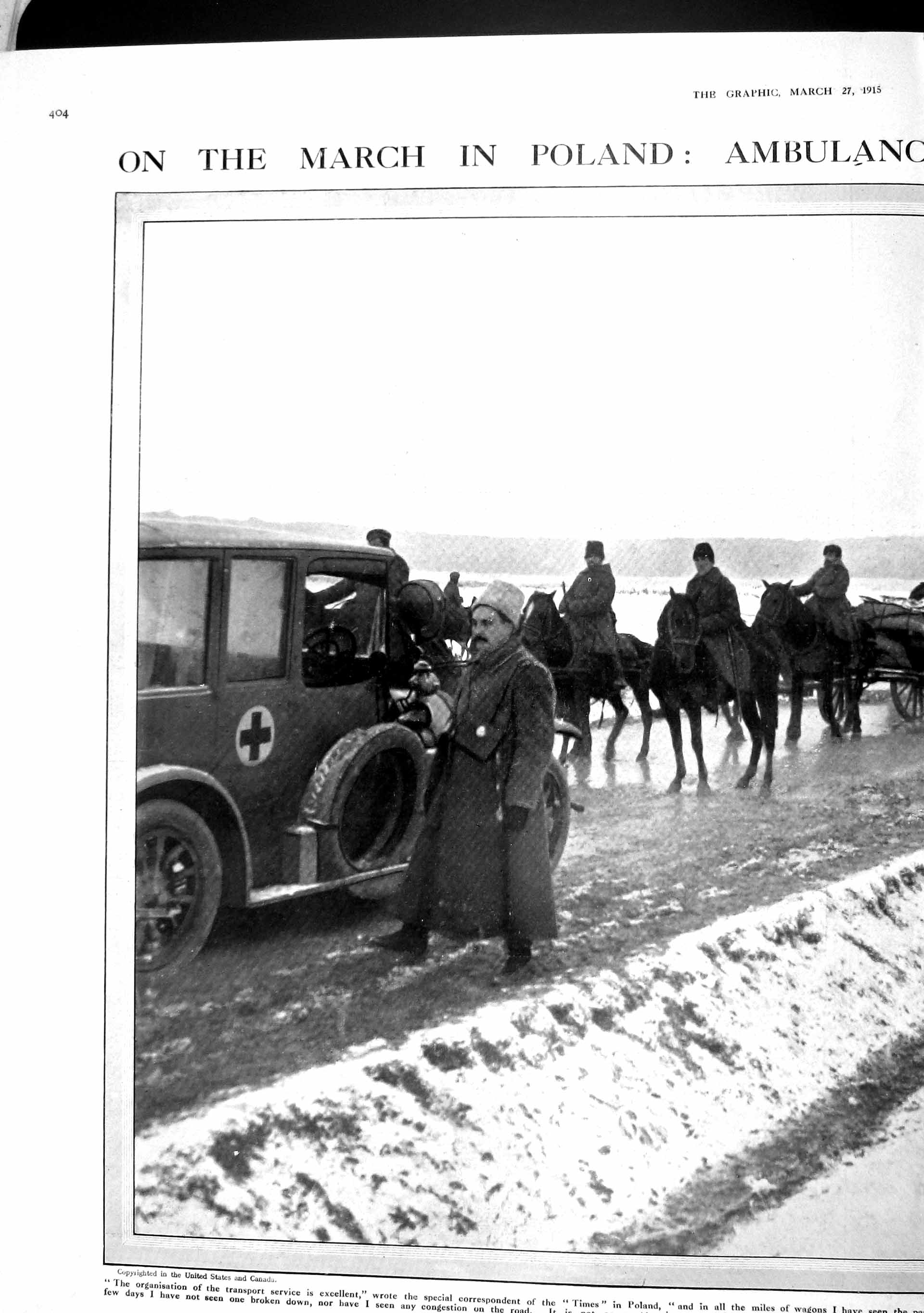 Original Old Antique Print 1915 War Poland Ambulance Siers Snow Red Cross 20th