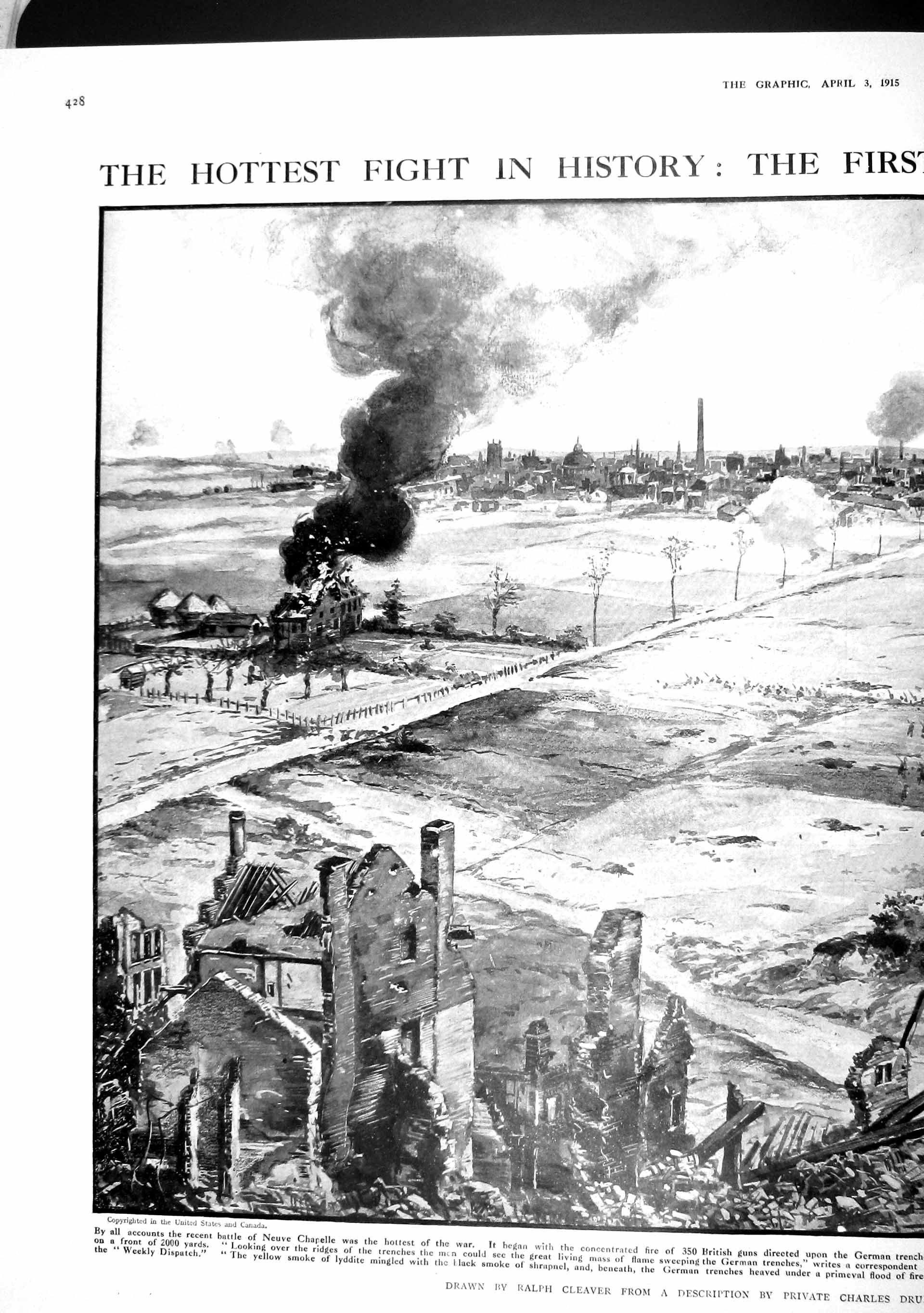 Original Old Antique Print 1915 War Battle Neuve Chapelle British Siers German