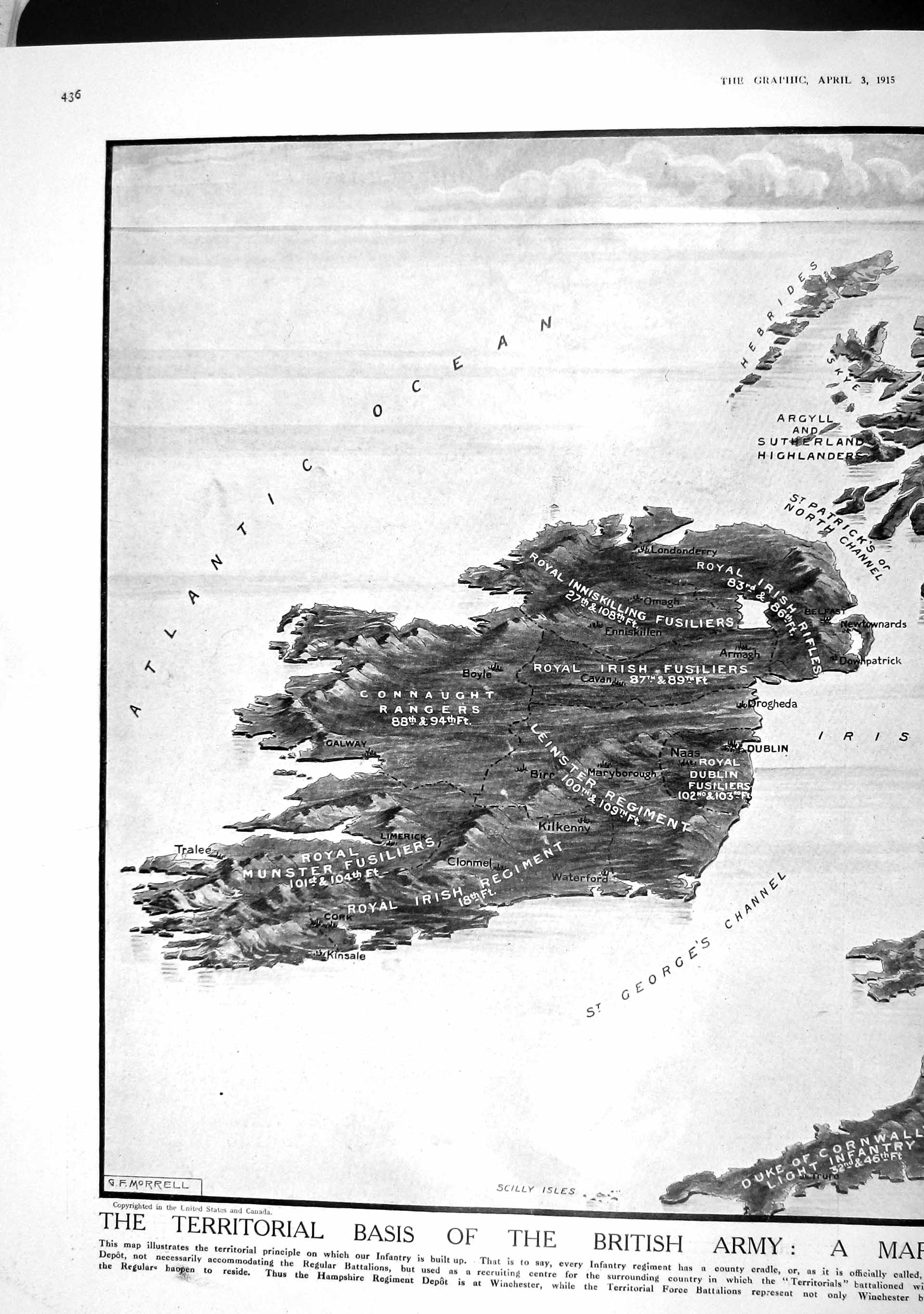 Original Old Antique Print 1915 Map British Isles Territorial Army Isle Wight