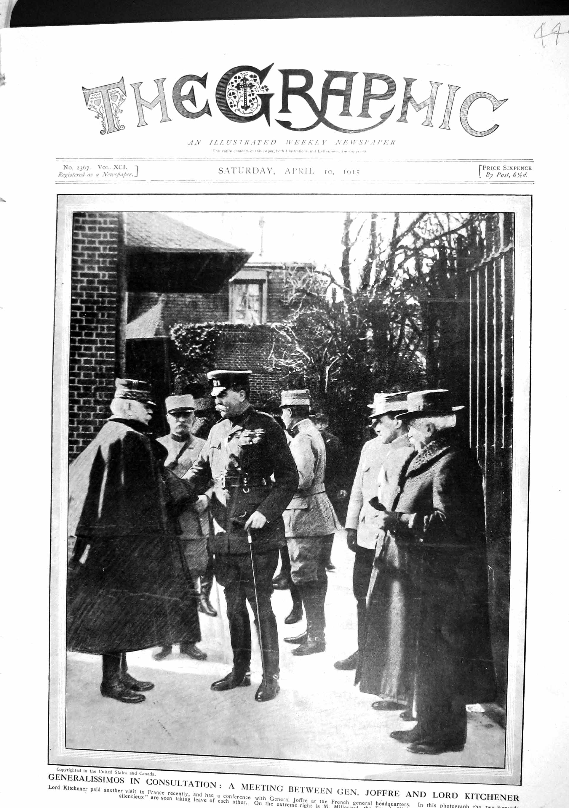 Old Antique Print 1915 Lord Kitchener General Joffre Millerand French War 20th