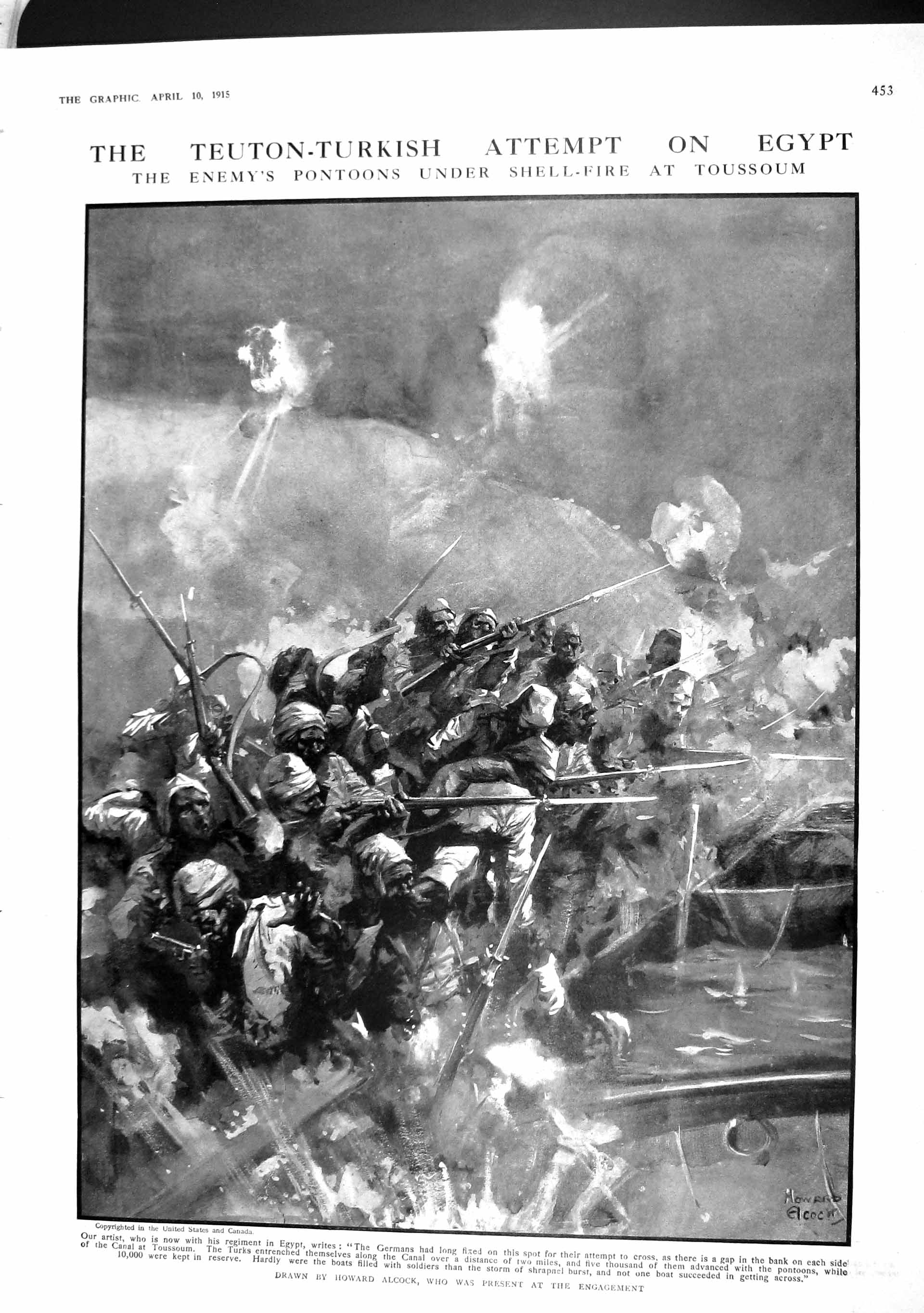 Original Old Antique Print 1915 Teuton-Turkish War Egypt Toussoum Irish Siers