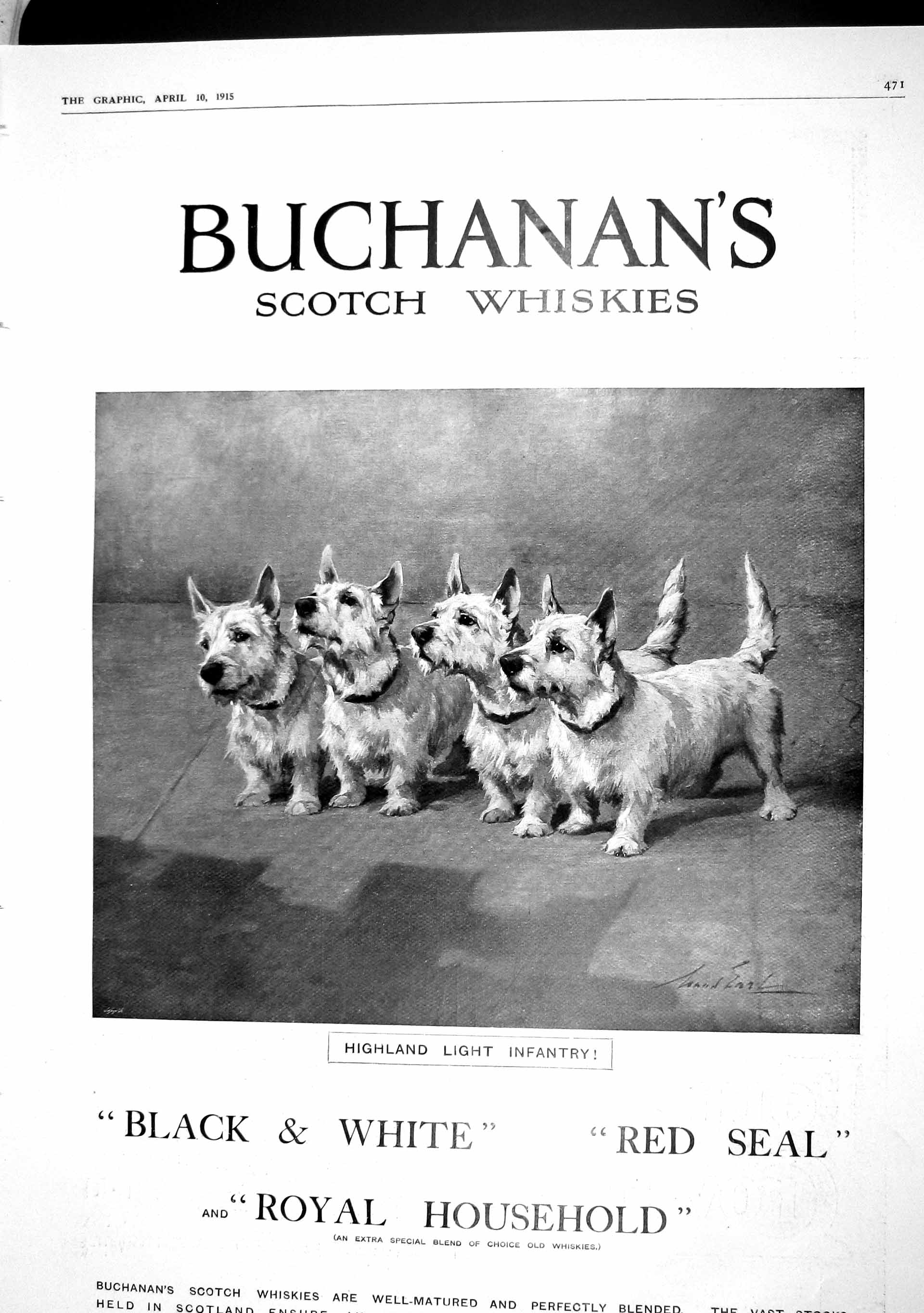 Old Antique Print 1915 Buchanans Scotch Whisky Lion Africa War Memorial 20th