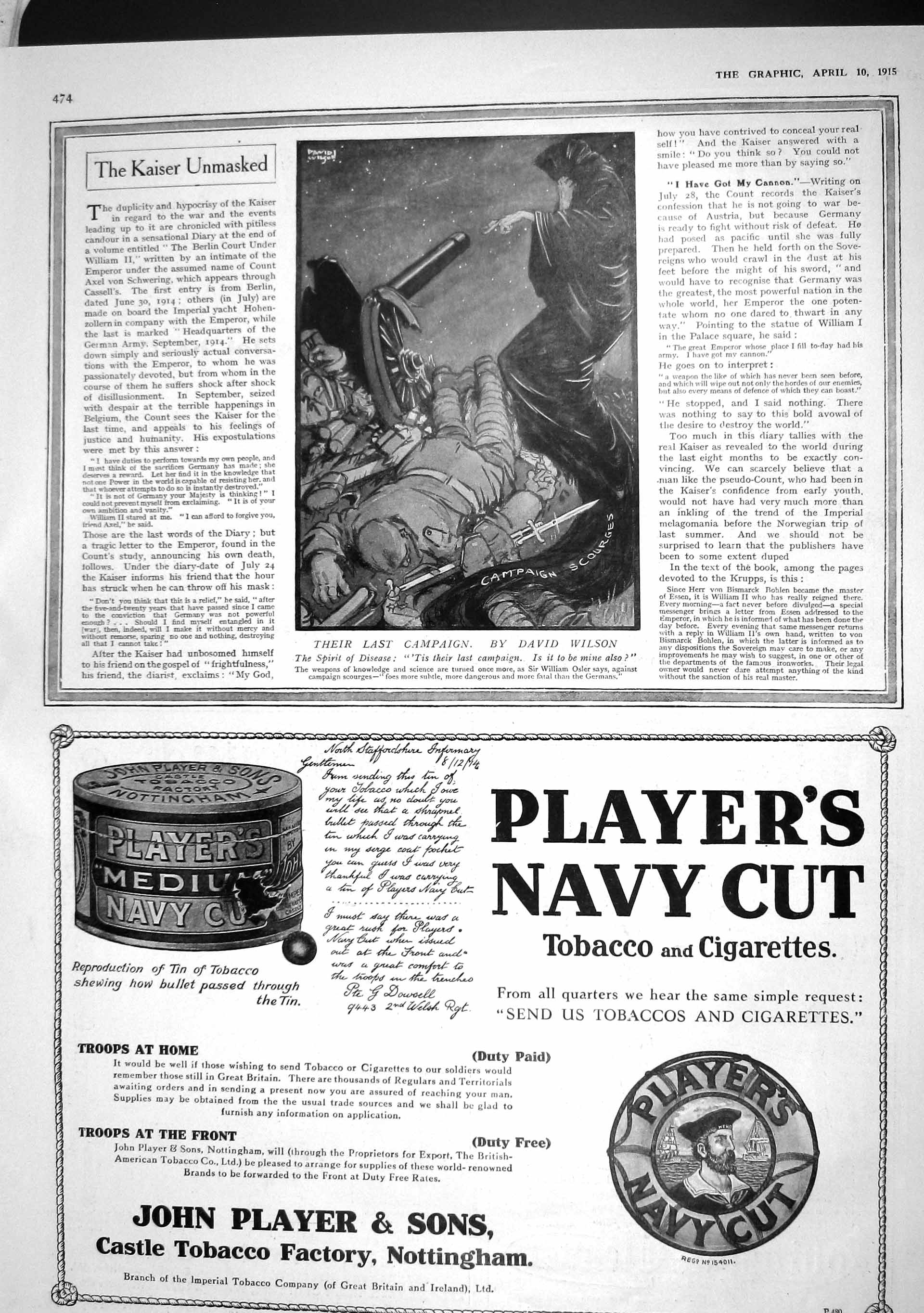 Original Old Antique Print 1915 German Siers War Battle Osler Players Cigarette