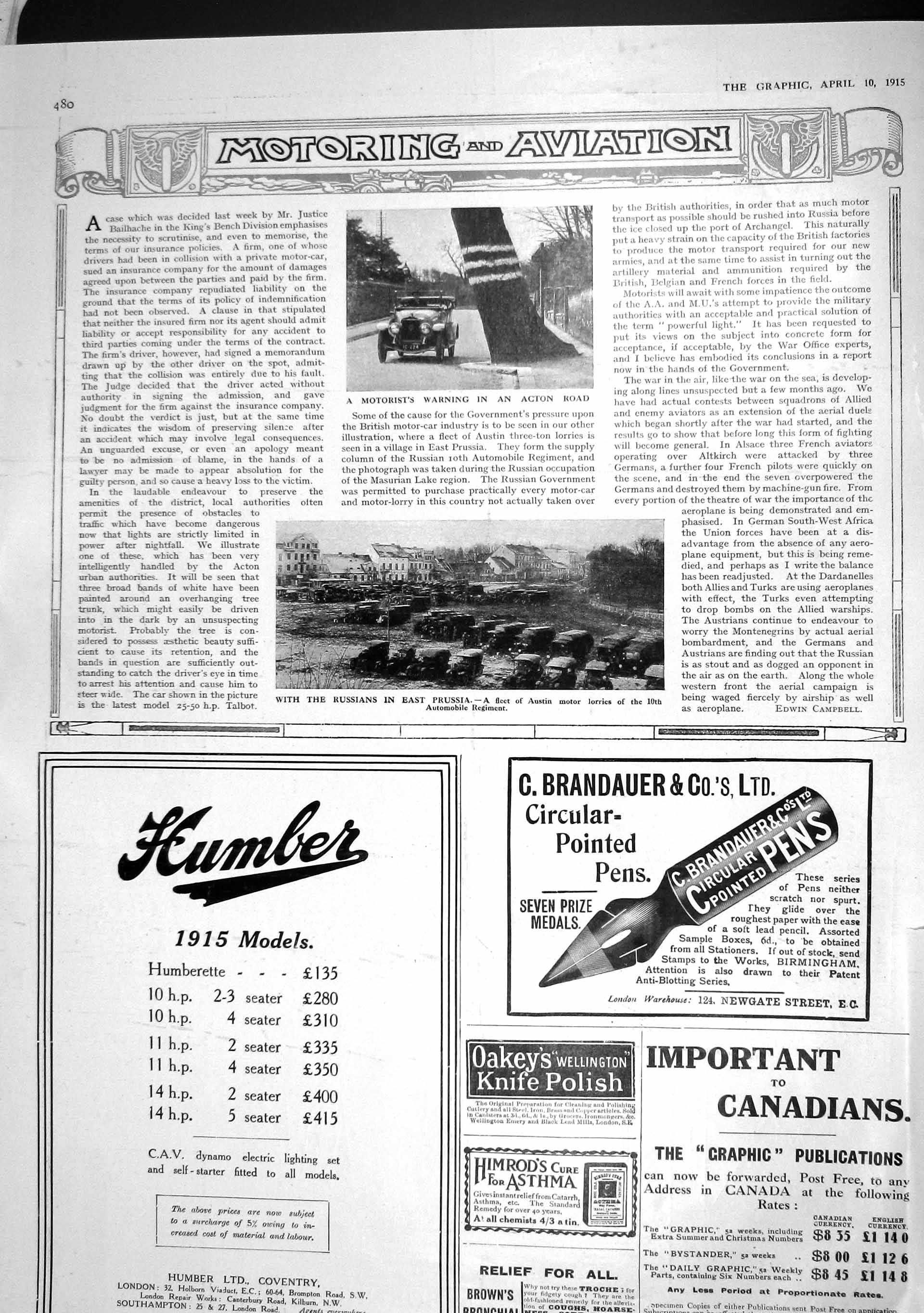 Original Old Antique Print 1915 British Motor Car Russia Austin Lorries Prussia