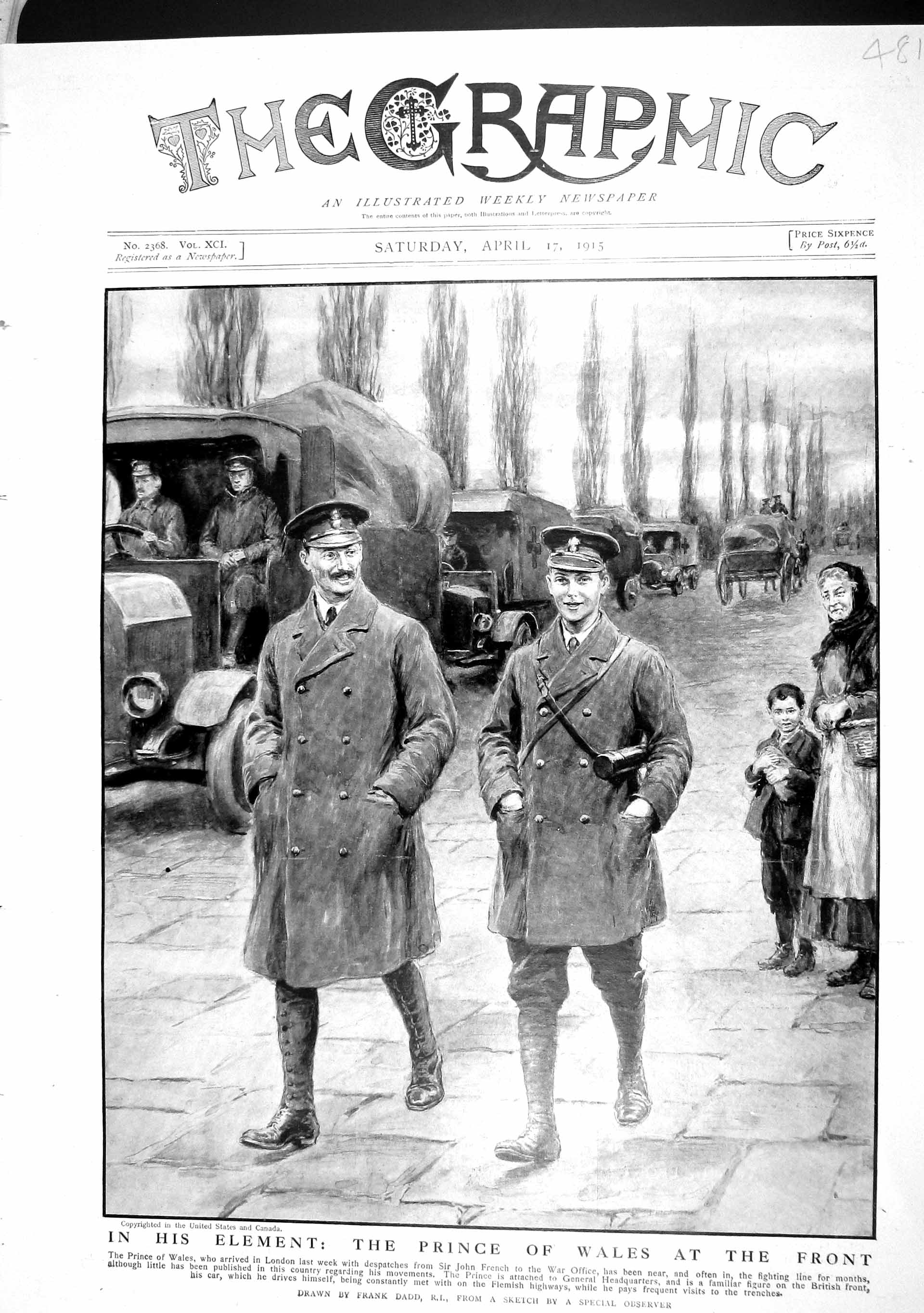 Old Antique Print 1915 Prince Wales War Motor Lorries Ambulance Red Cross 20th