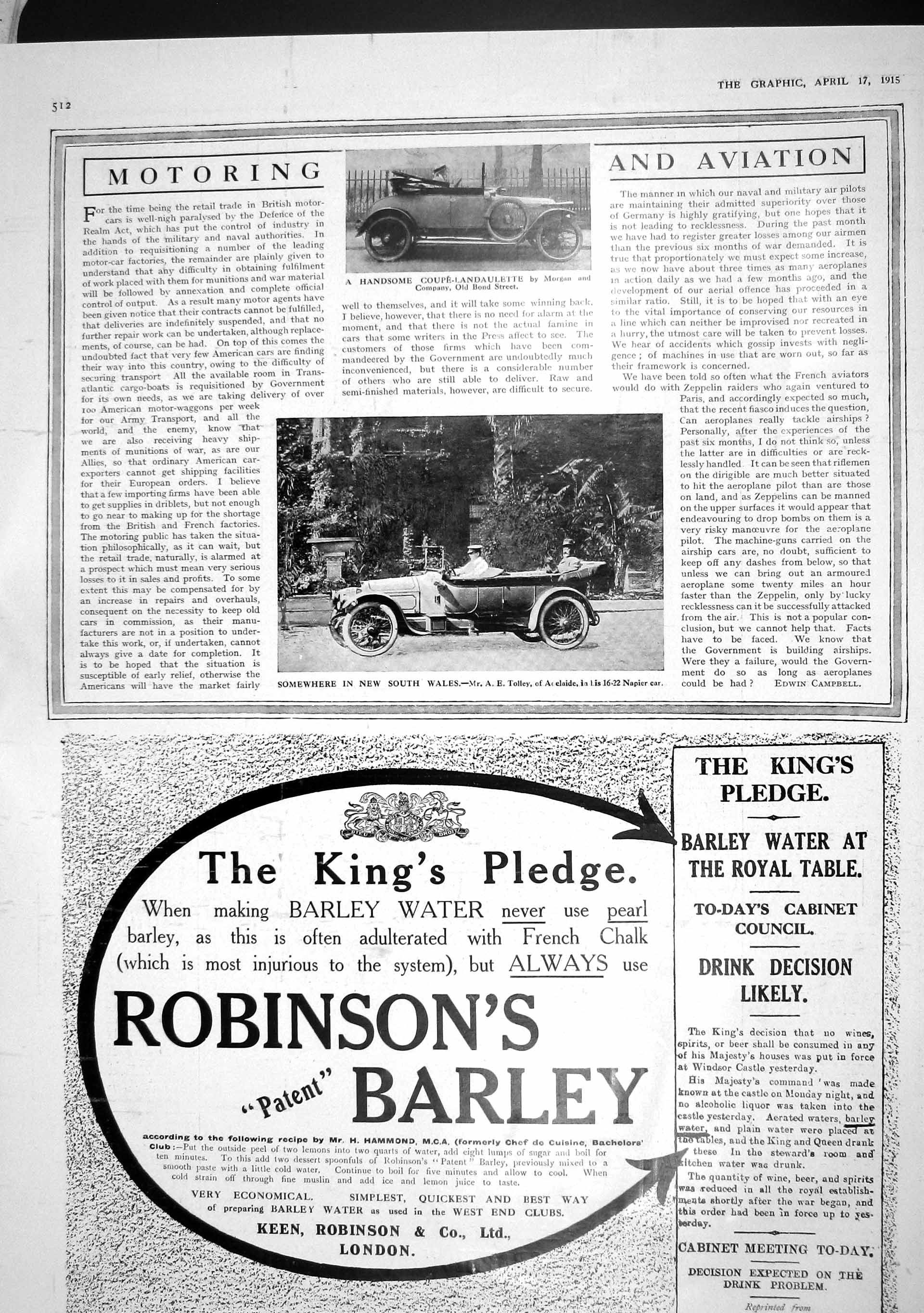 Old Antique Print 1915 Coupe-Landaulette Motor Car Tolley Napier Barley 20th