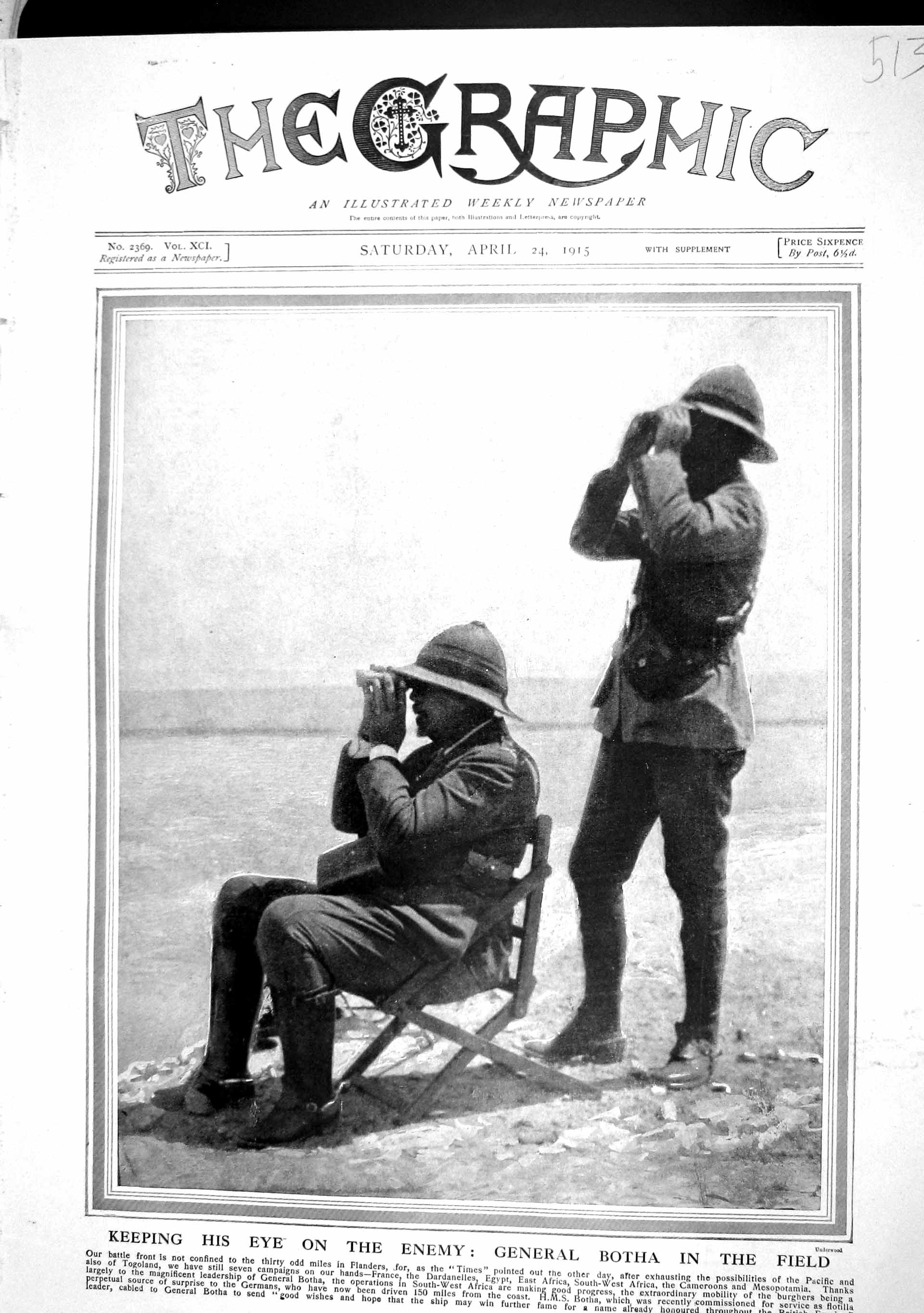 Original Old Antique Print 1915 General Botha War Flanders Field Photograph