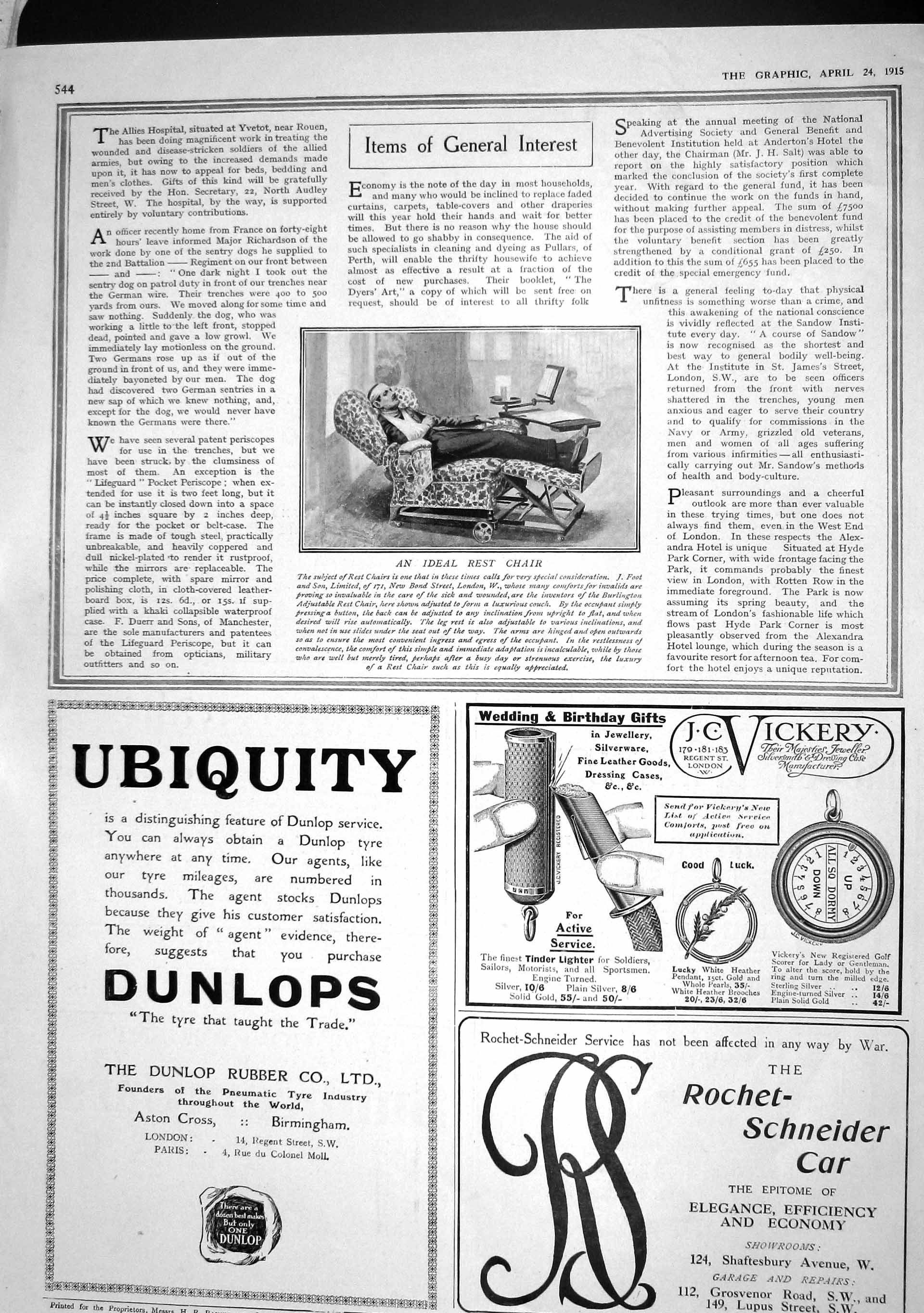 Old Antique Print 1915 Rest Chait Foot Bond Street London Dunlop Vickery 20th