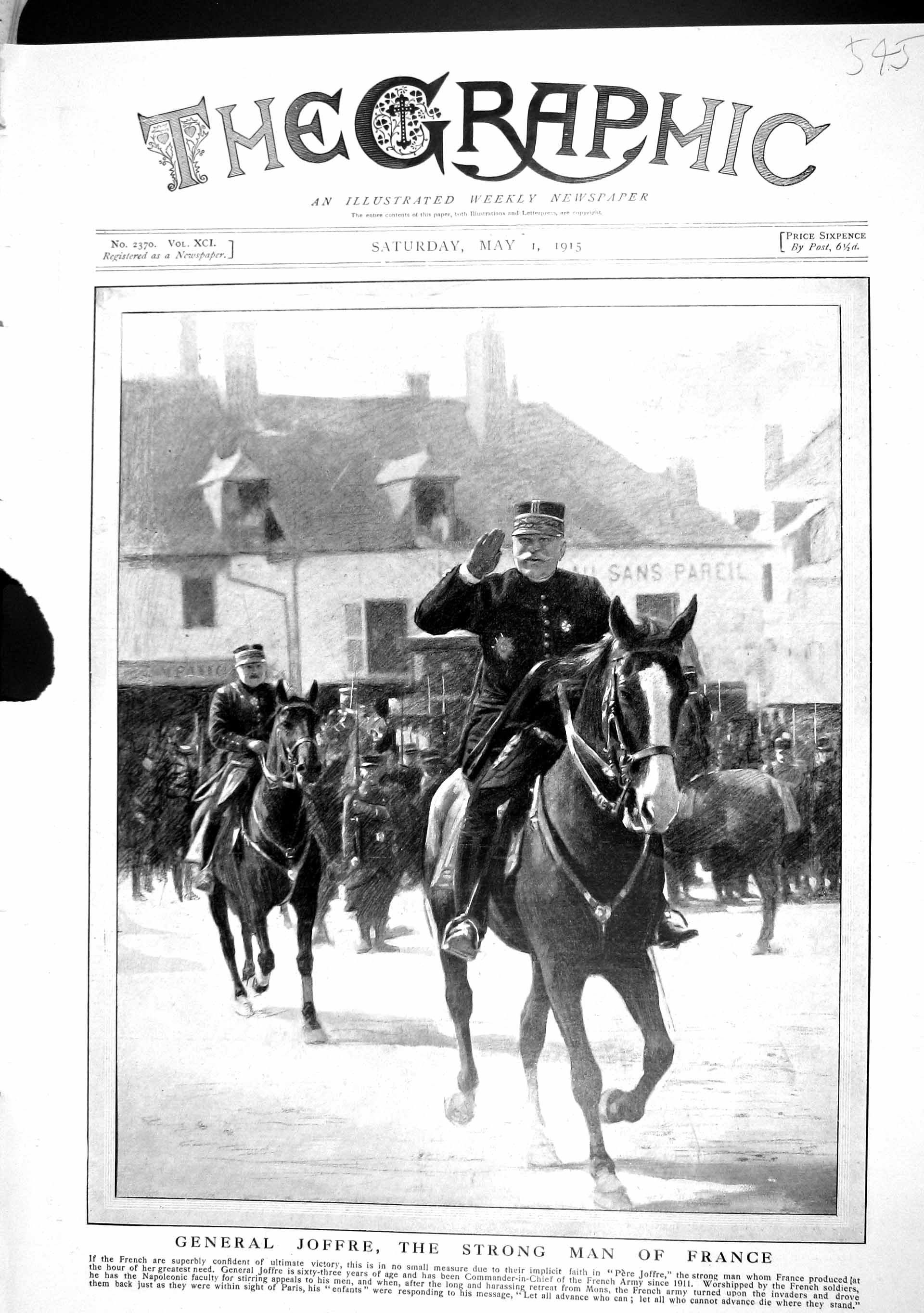 Original Old Antique Print 1915 General Joffre France Commander-In-Chief Army