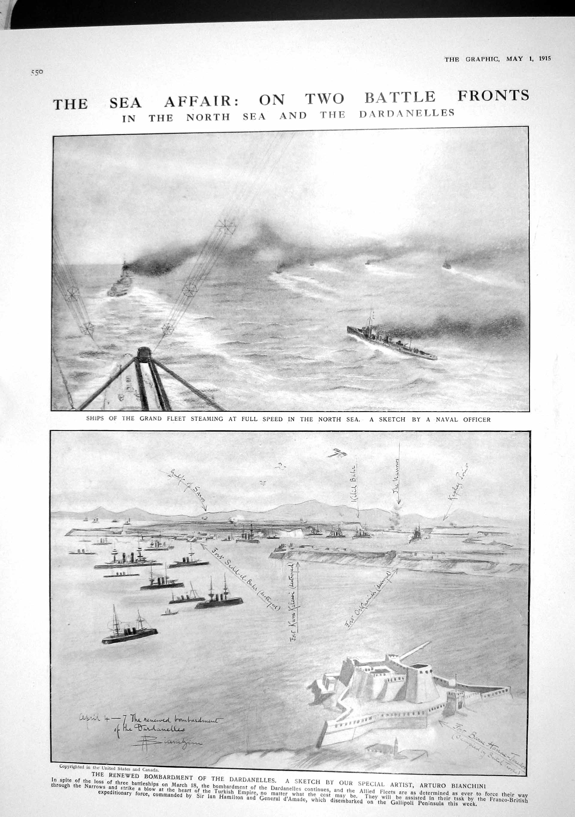 Old Antique Print 1915 War Dardanelles Ships Map Ypres France Gheluvelt 20th