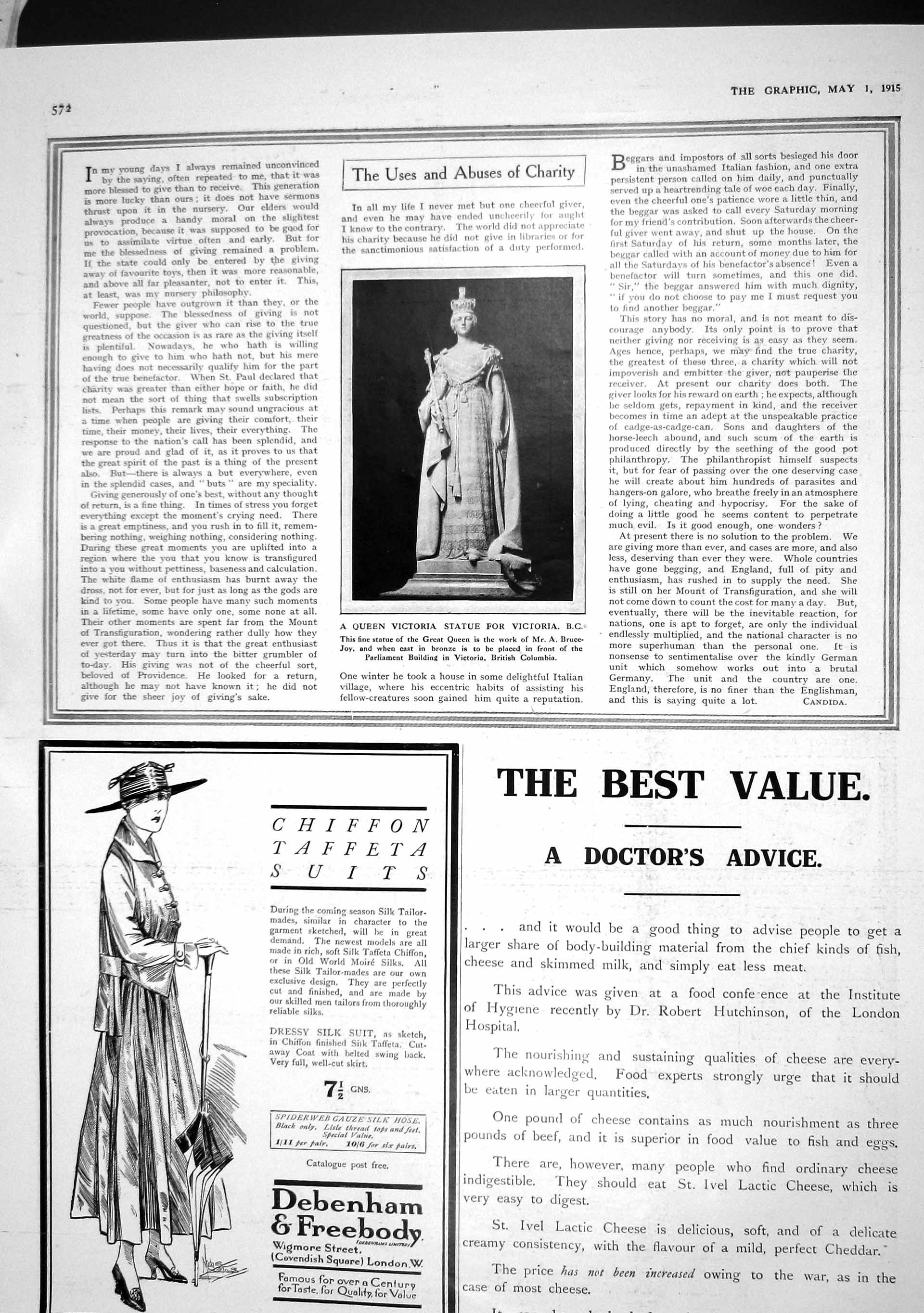 Old Antique Print 1915 Queen Victoria Statue Bruce Joy Columbia Taffeta 20th