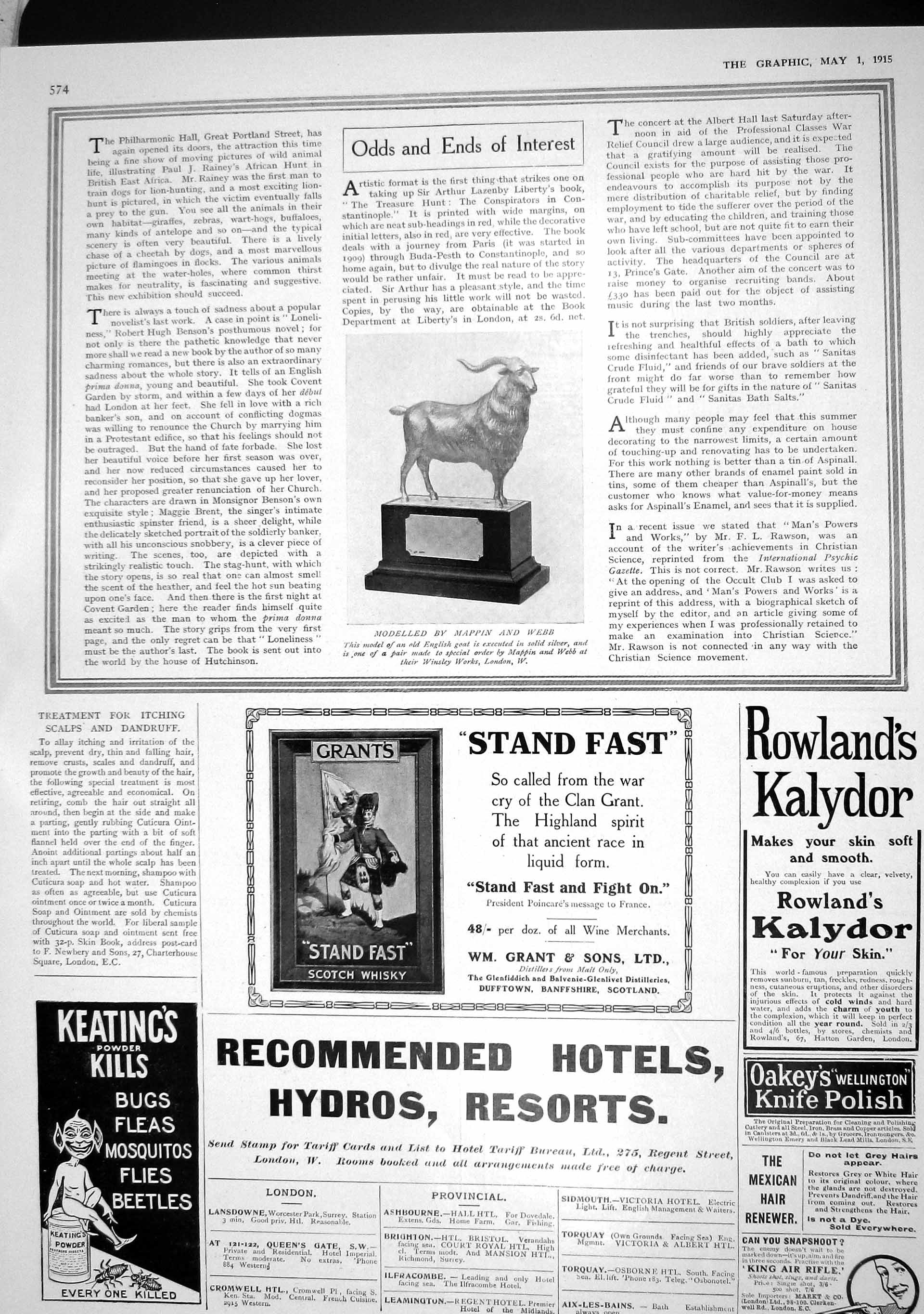 Old Antique Print 1915 English Goat Silver Mappin Webb Rowlands Kalydor 20th
