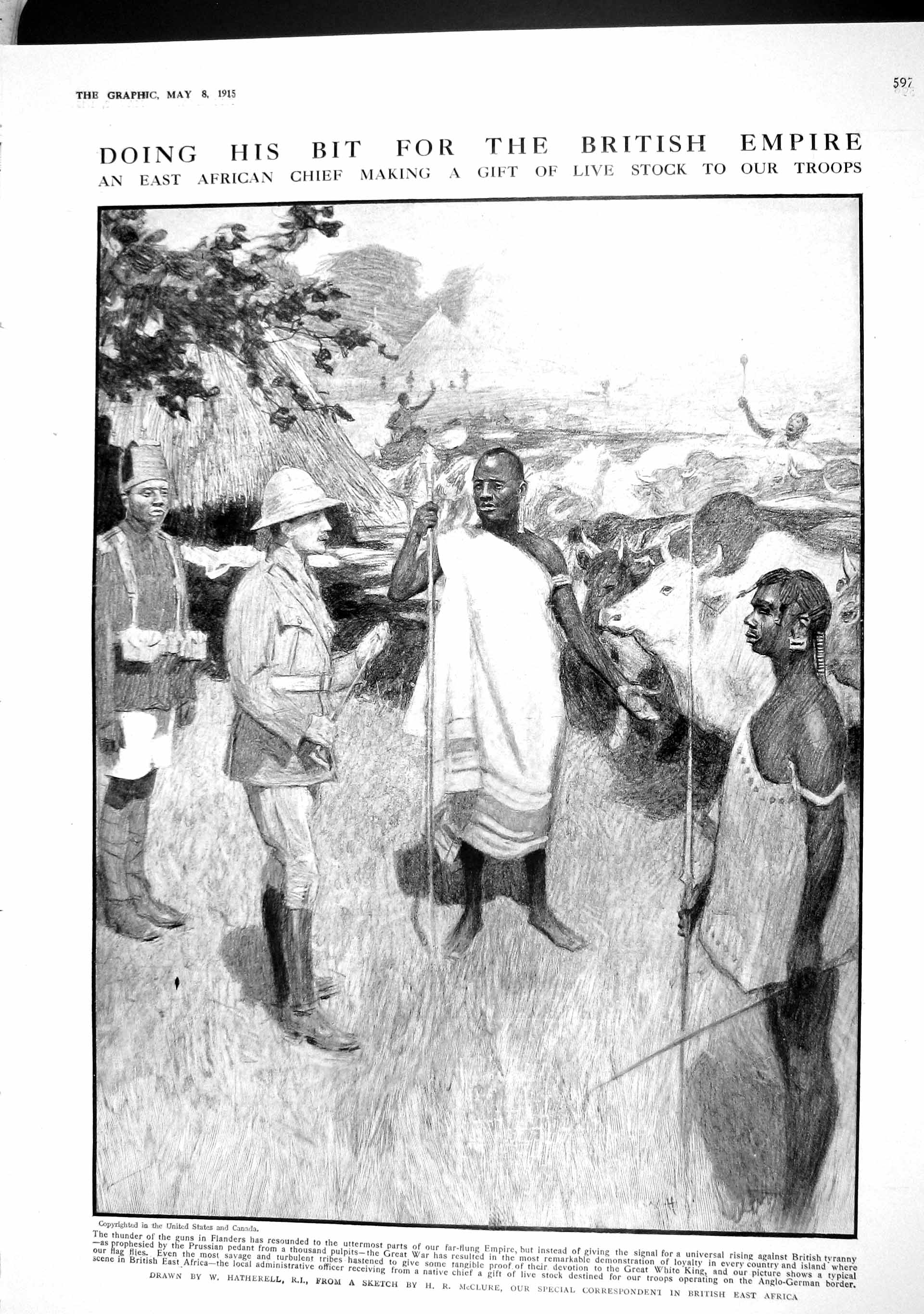 Original Old Antique Print 1915 African Chief Cattle British Army Viceroy India