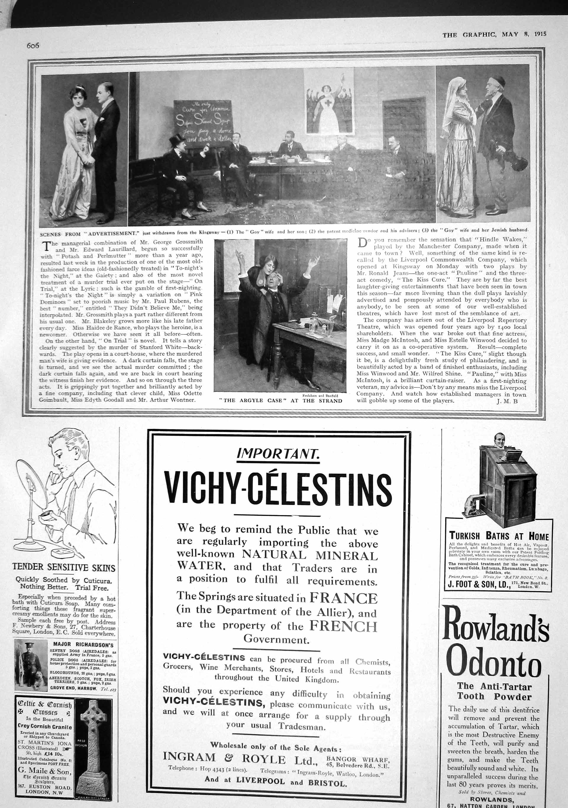 Original Old Antique Print 1915 Advertisement Goy Theatre Argyle Case Strand