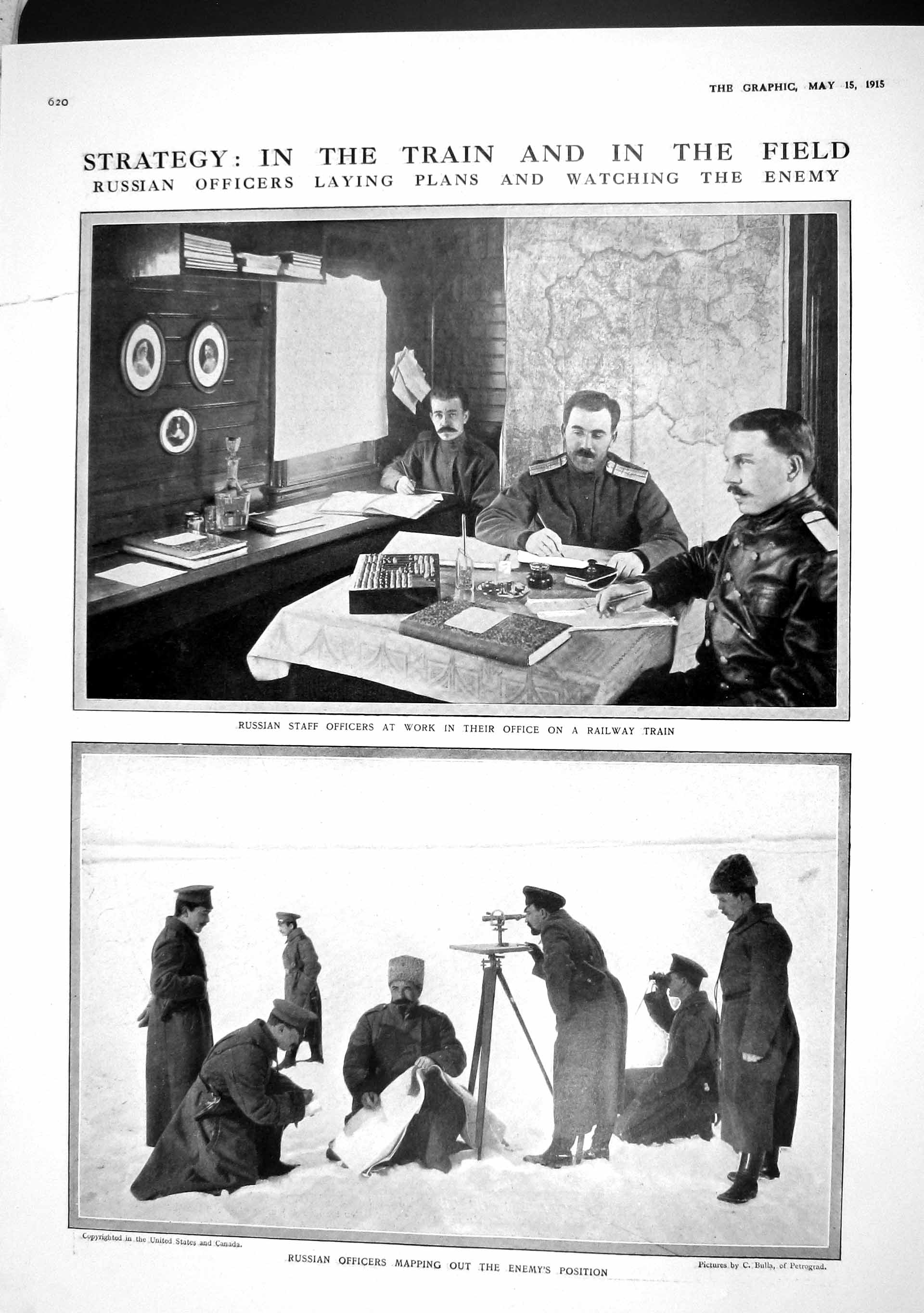 Original Old Antique Print 1915 Russian War Officers Railway Train Tsar Siers