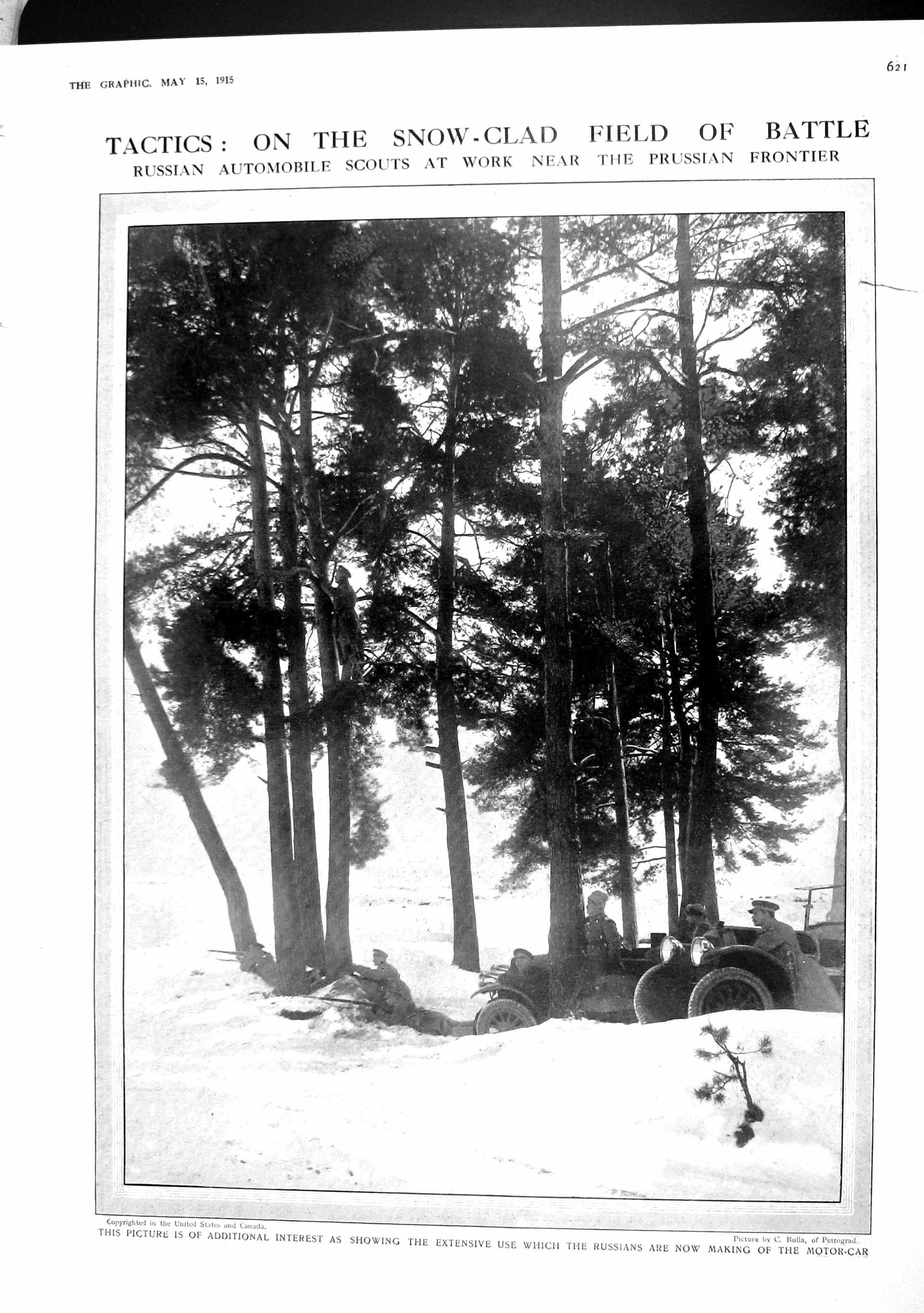 Old Antique Print 1915 Snow Battle Field War Prussia Aeroplane Motor Car 20th